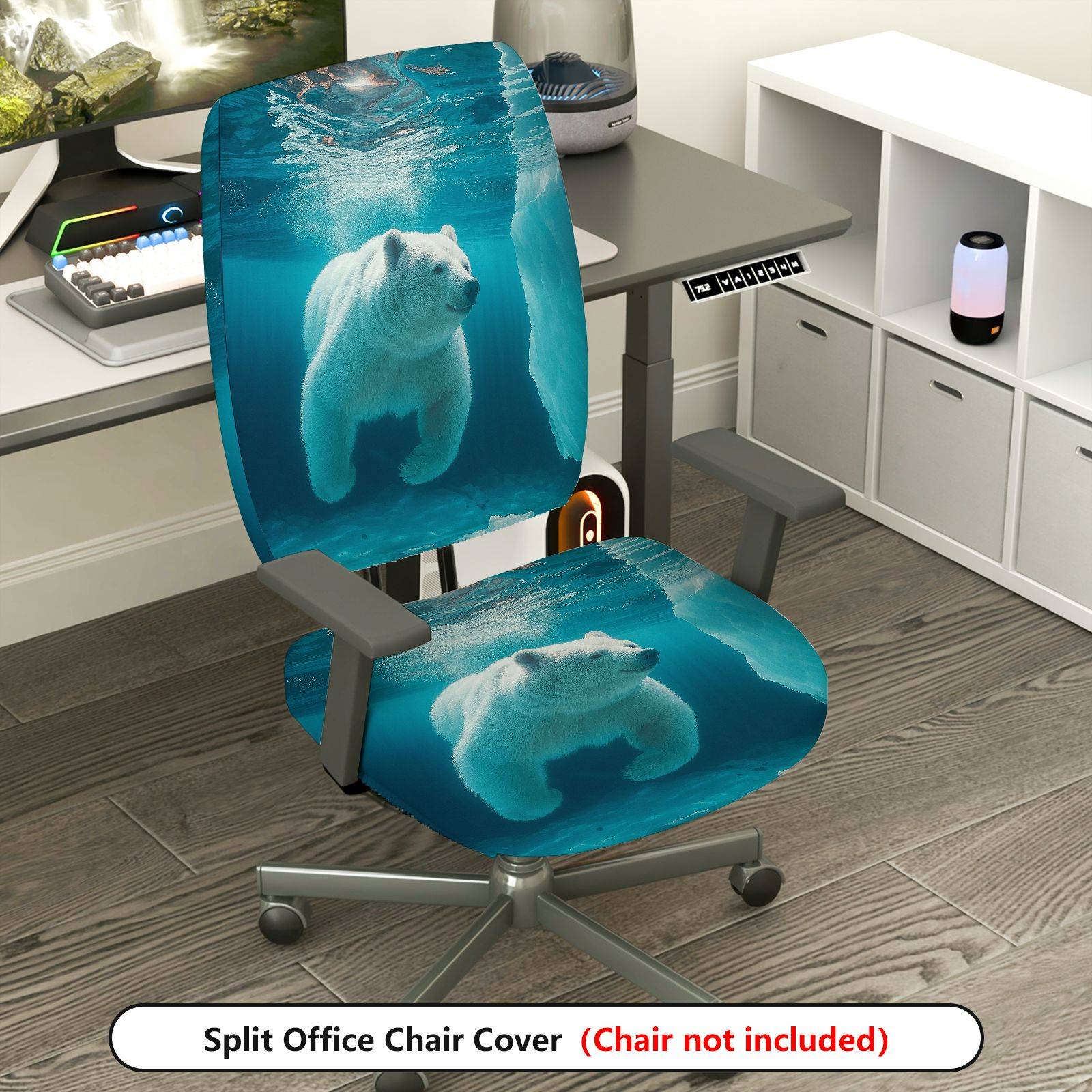 2-Piece Arctic Polar Bear Underwater Theme  Computer Chair Cover Set, Seat and Backrest