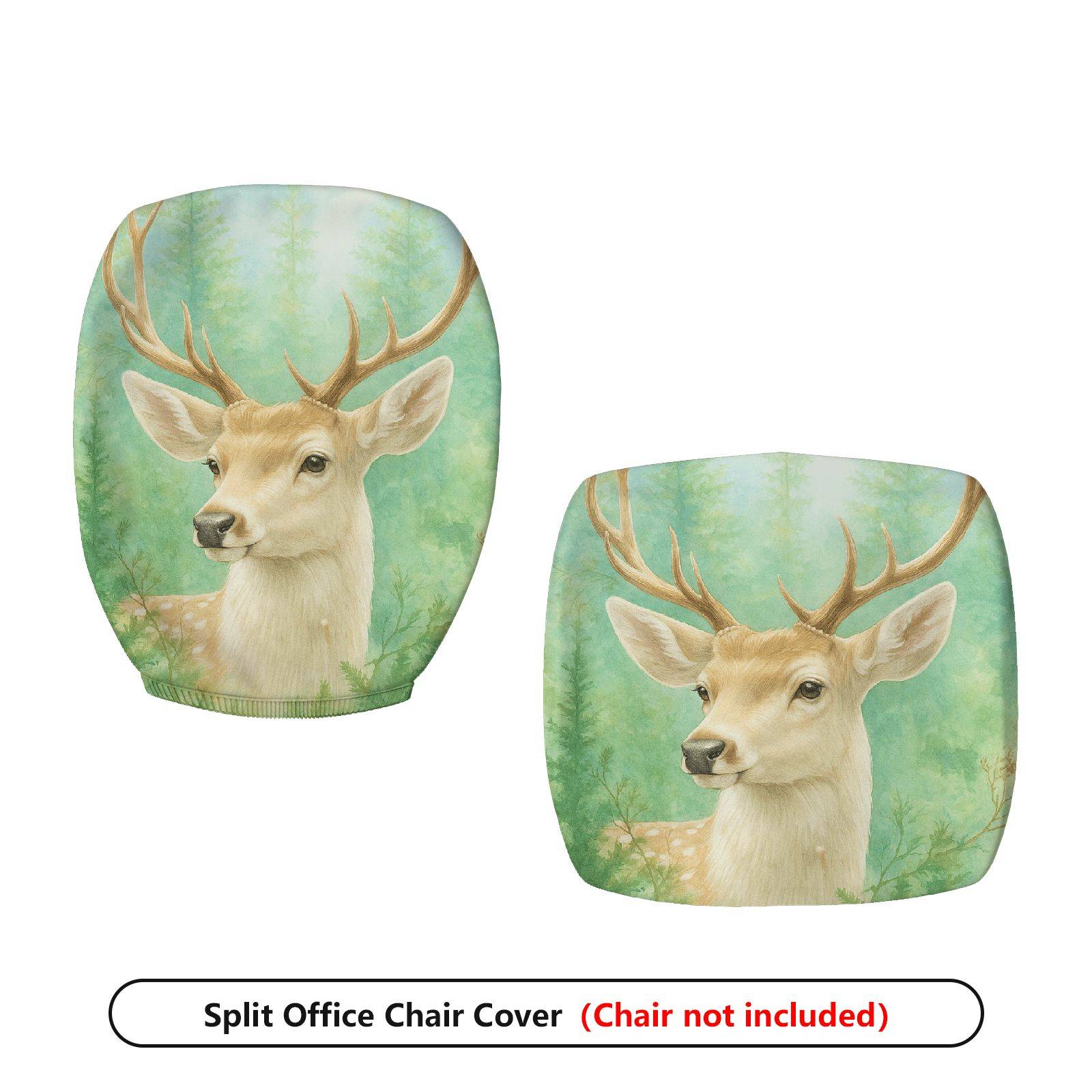 2-Piece Animal Forest Wildlife Deer Nature Scenery  Computer Chair Cover Set, Seat and Backrest
