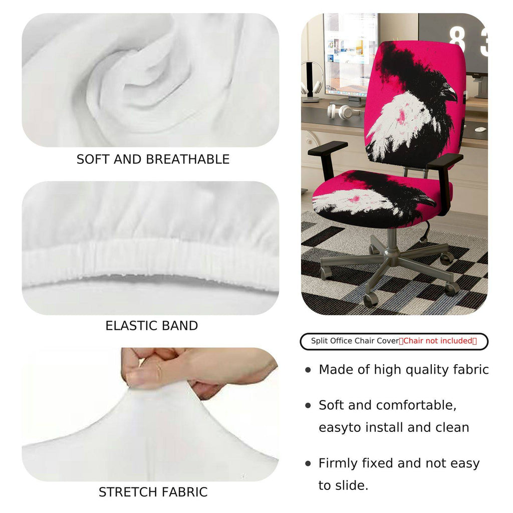 2-Piece Artistic Raven Gothic Dark Bird Pink  Computer Chair Cover Set, Seat and Backrest