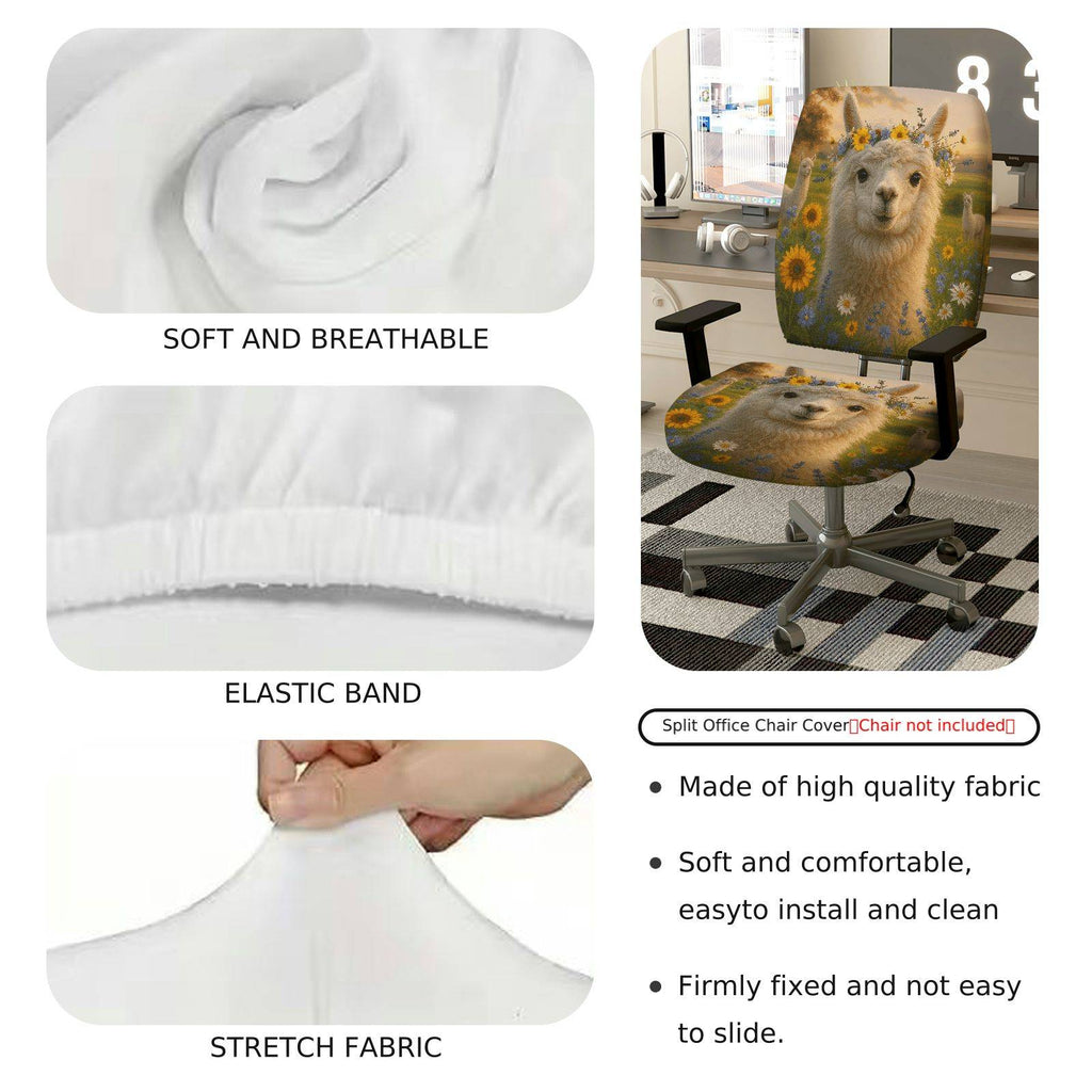 2-Piece Alpaca floral pastoral countryside sunflower  Computer Chair Cover Set, Seat and Backrest