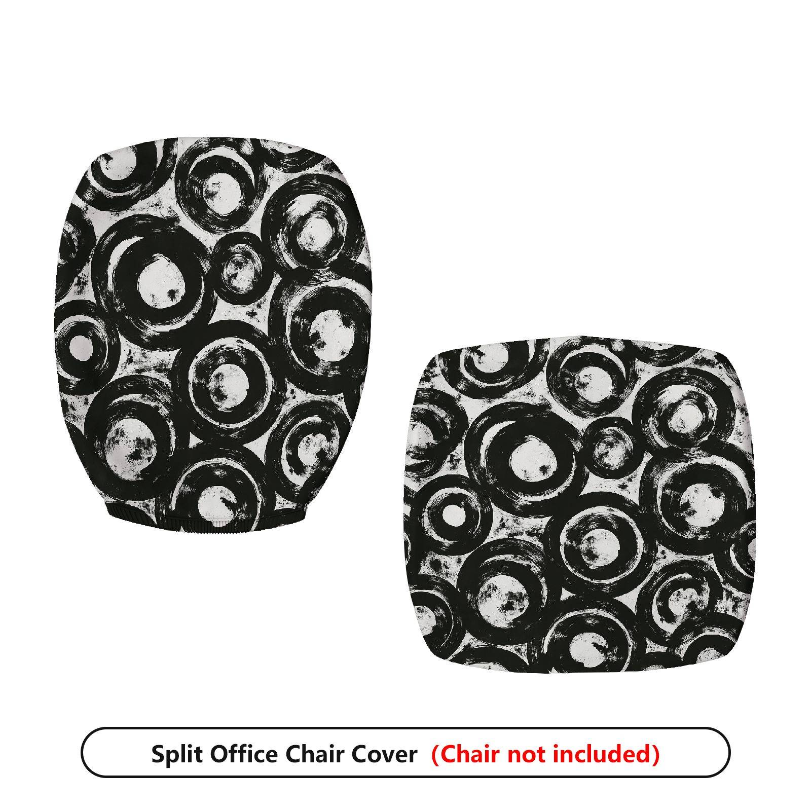 2-Piece Abstract Art Black White Circles  Computer Chair Cover Set, Seat and Backrest