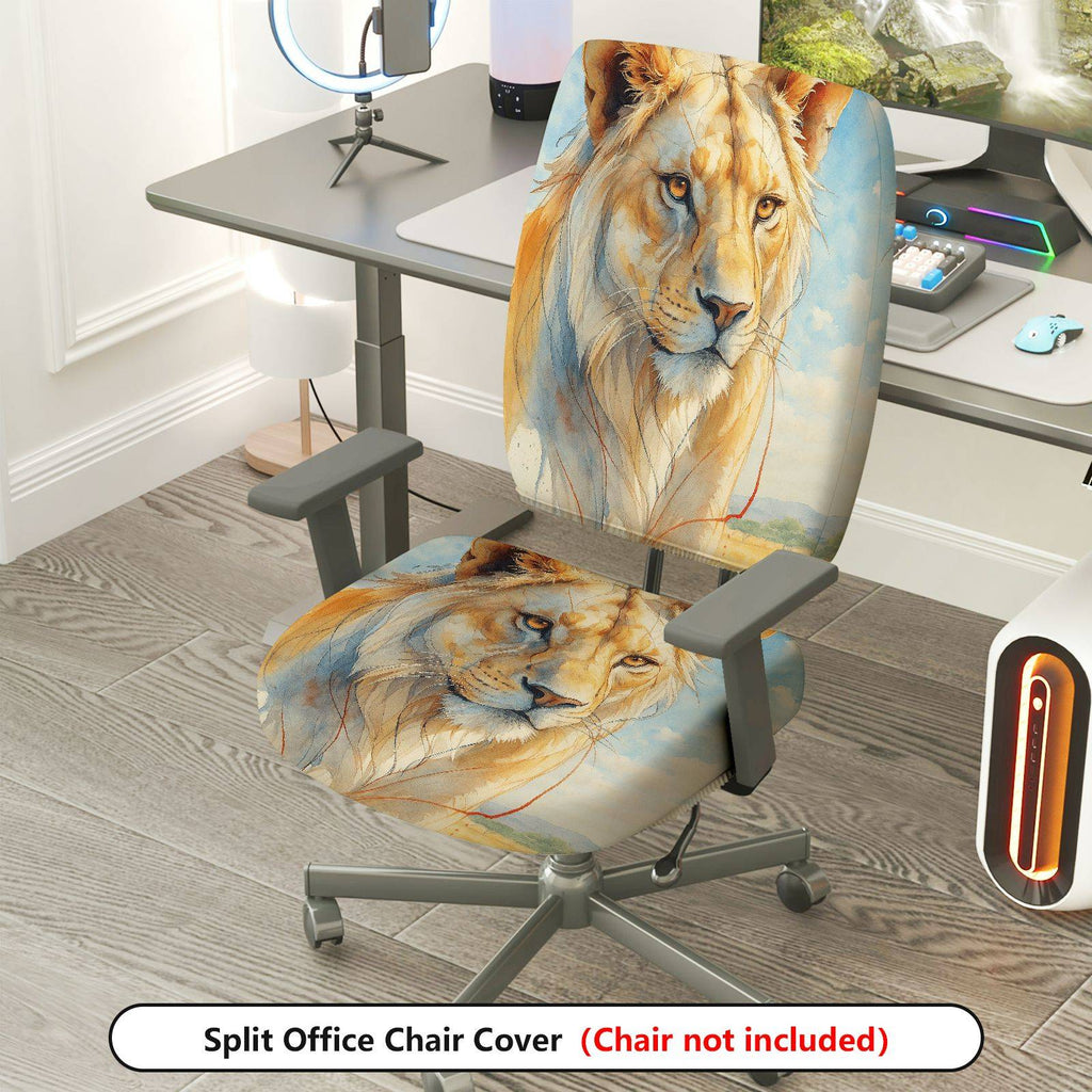 2-Piece Animal Lion Wildlife Art  Computer Chair Cover Set, Seat and Backrest