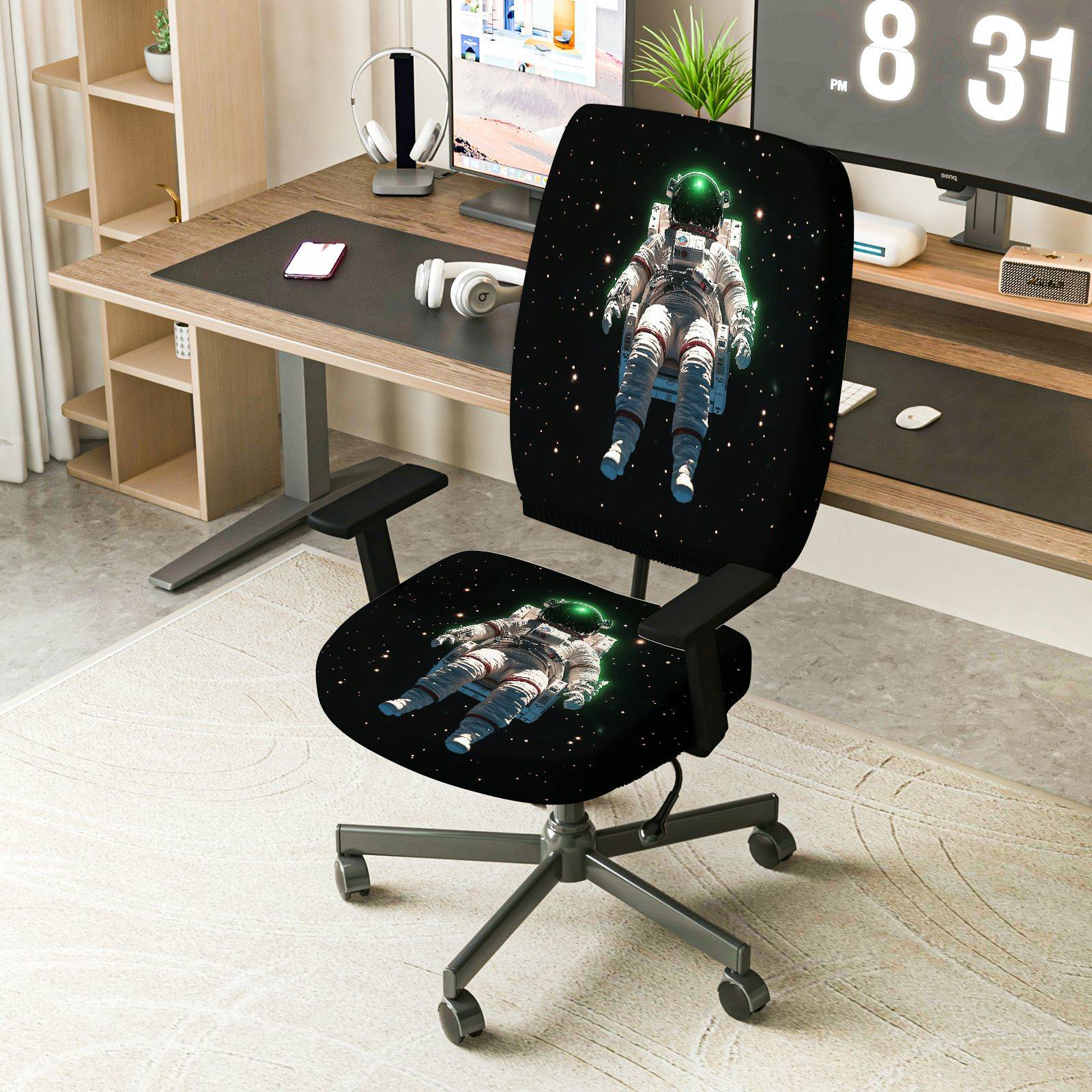 2-Piece Astronaut Galaxy Space Universe Star  Computer Chair Cover Set, Seat and Backrest