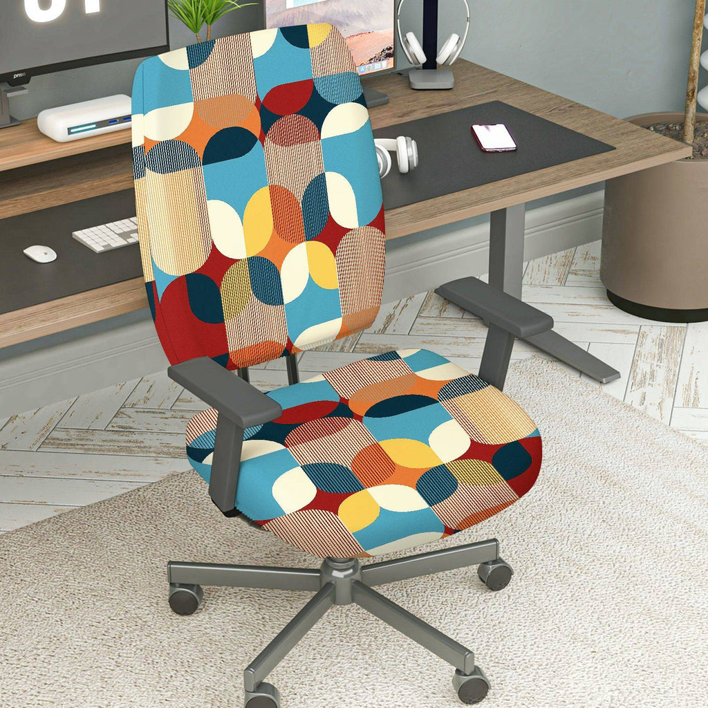 2-Piece Modern Colorful Geometric Pattern  Computer Chair Cover Set, Seat and Backrest