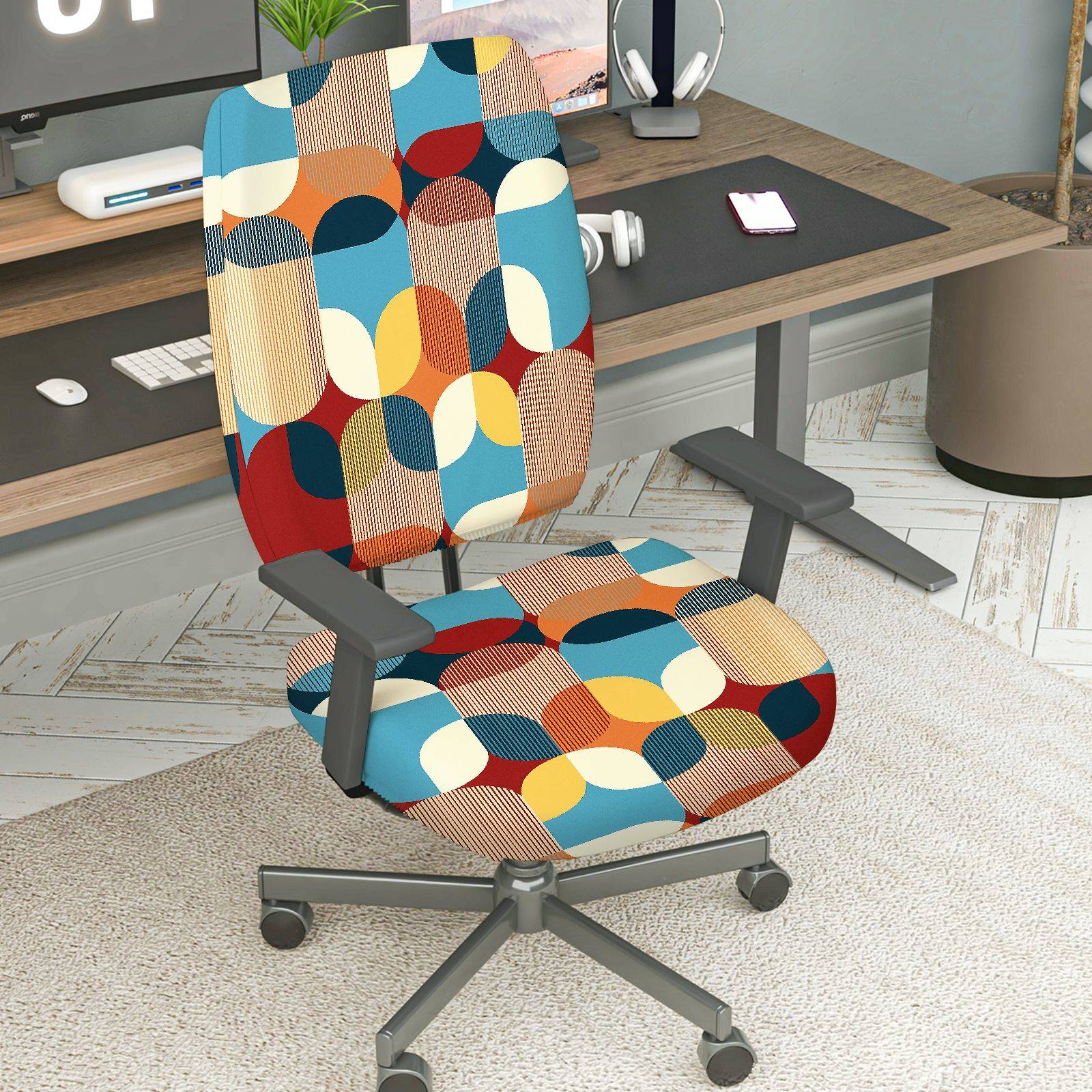 2-Piece Modern Colorful Geometric Pattern  Computer Chair Cover Set, Seat and Backrest