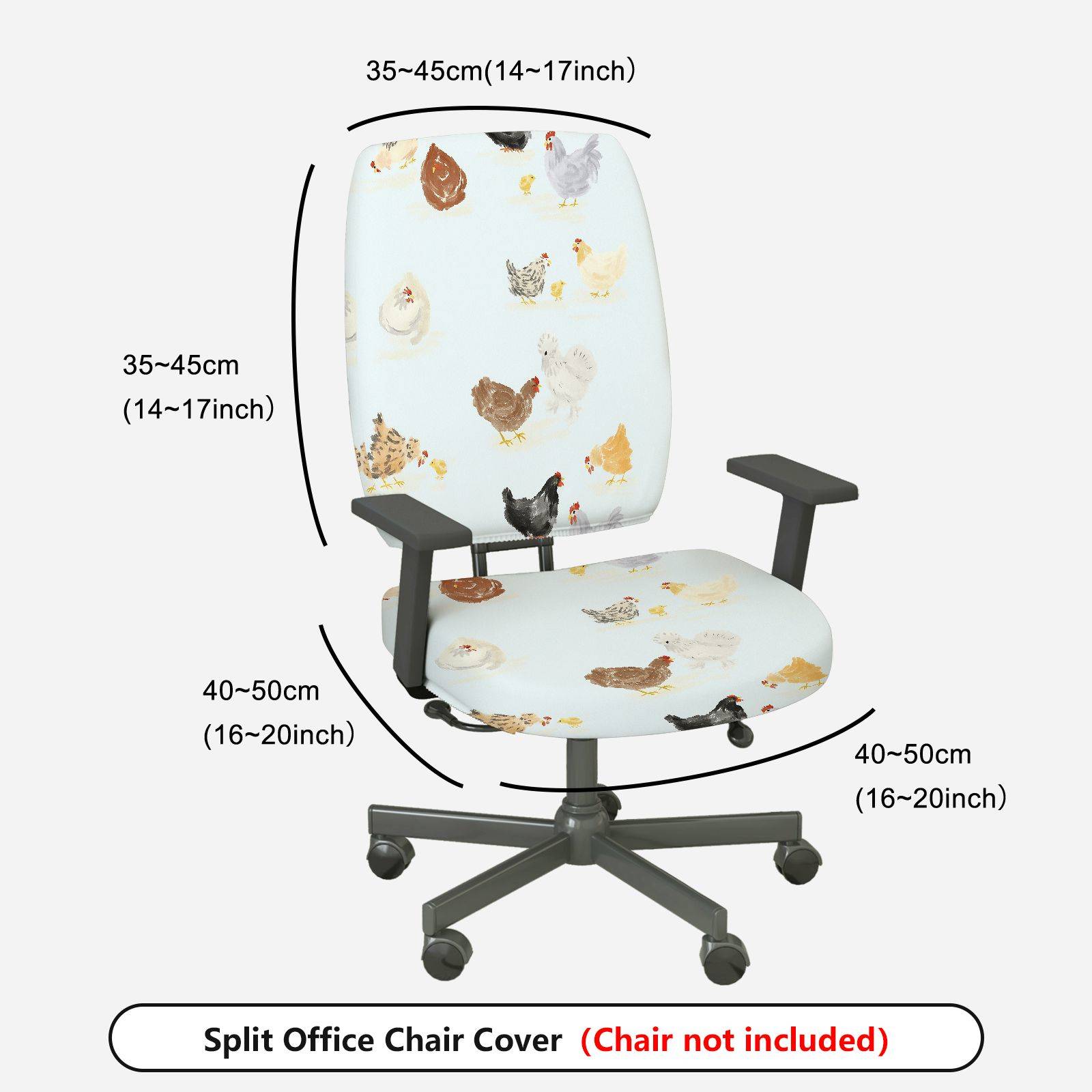 2-Piece Animal Chicken Print  Computer Chair Cover Set, Seat and Backrest