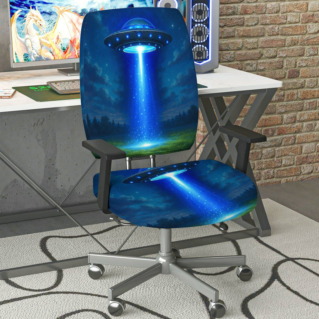 2-Piece Alien Space Galaxy Blue Sci-Fi  Computer Chair Cover Set, Seat and Backrest