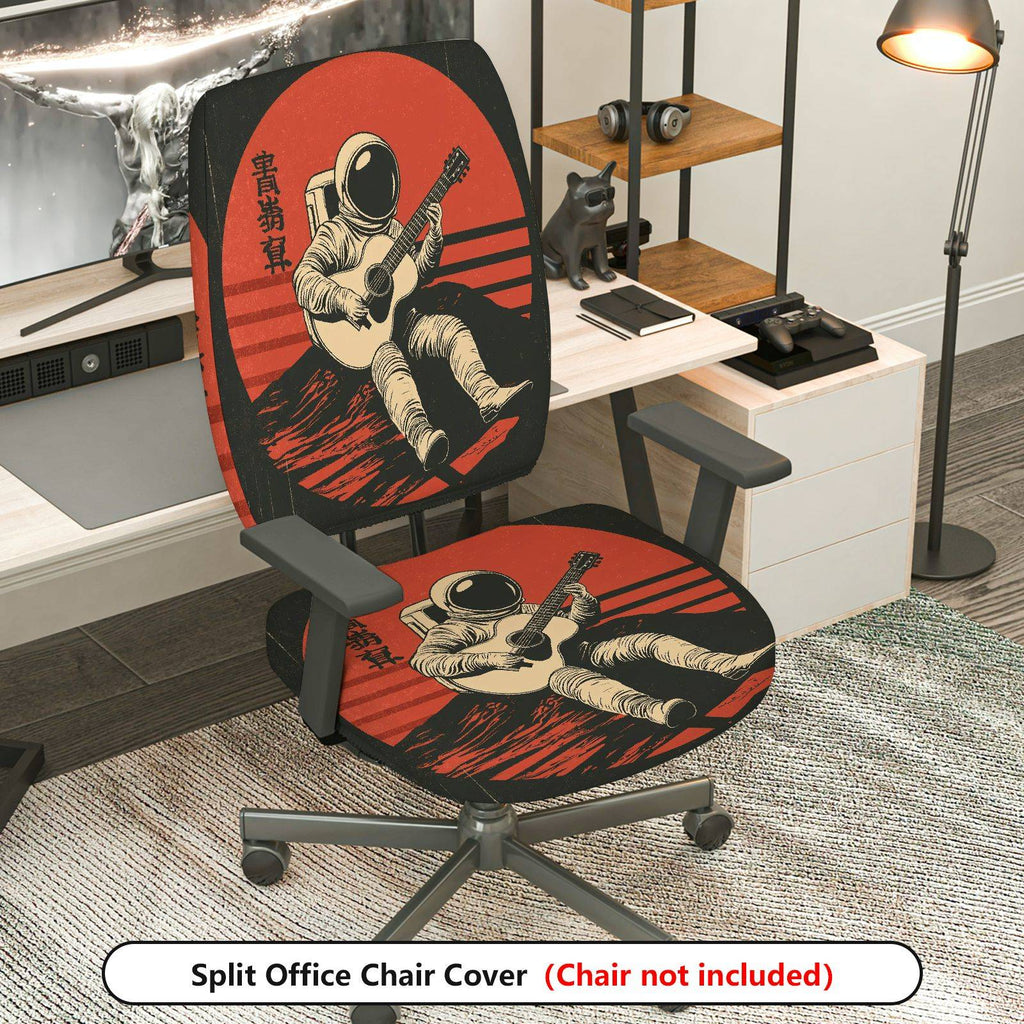2-Piece Astronaut Music Guitar Retro Space  Computer Chair Cover Set, Seat and Backrest
