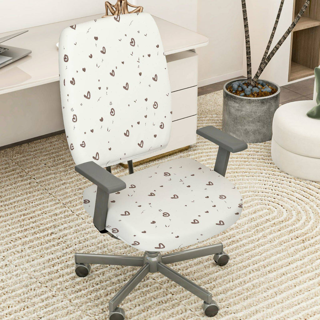 2-Piece Cute Heart Pattern Printed Comfortable  Computer Chair Cover Set, Seat and Backrest