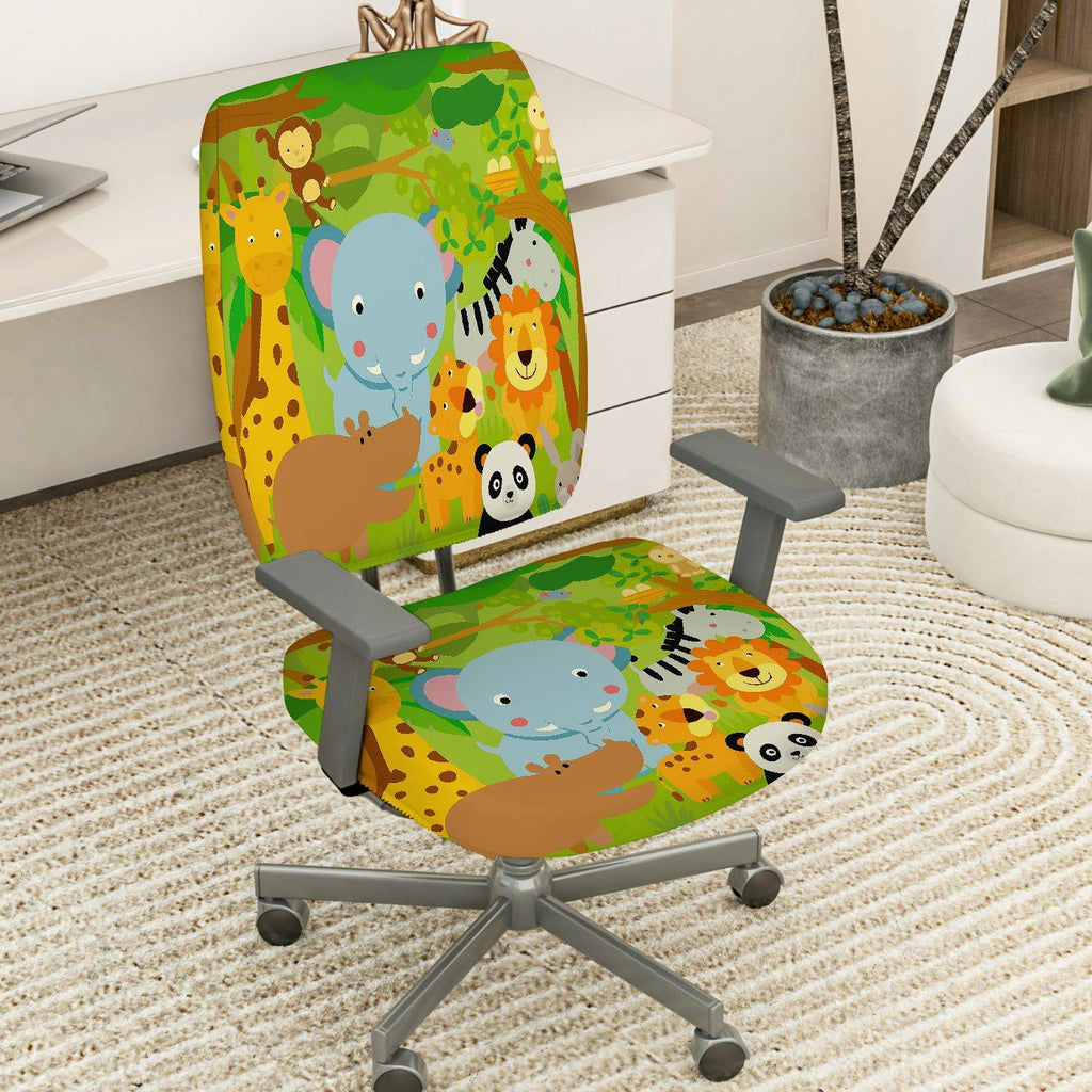 2-Piece Jungle Safari Animal Zoo  Computer Chair Cover Set, Seat and Backrest