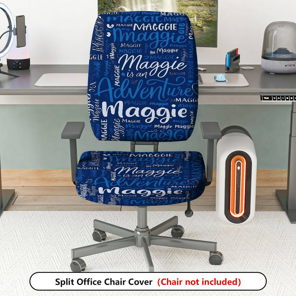 2-Piece Adventure Maggie Blue Letter Pattern  Computer Chair Cover Set, Seat and Backrest