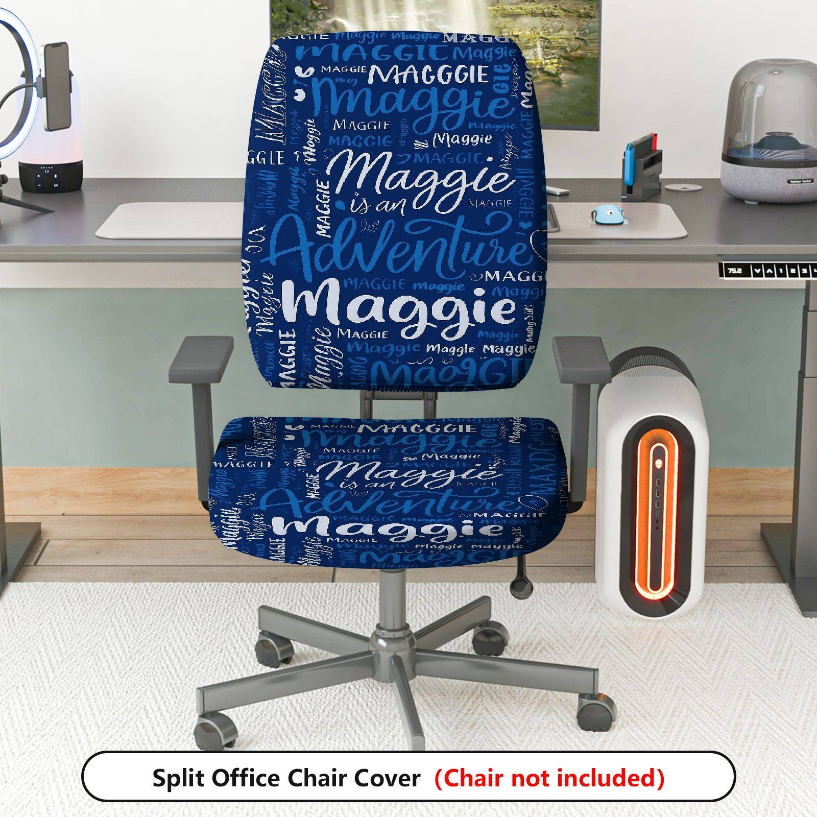 2-Piece Adventure Maggie Blue Letter Pattern  Computer Chair Cover Set, Seat and Backrest