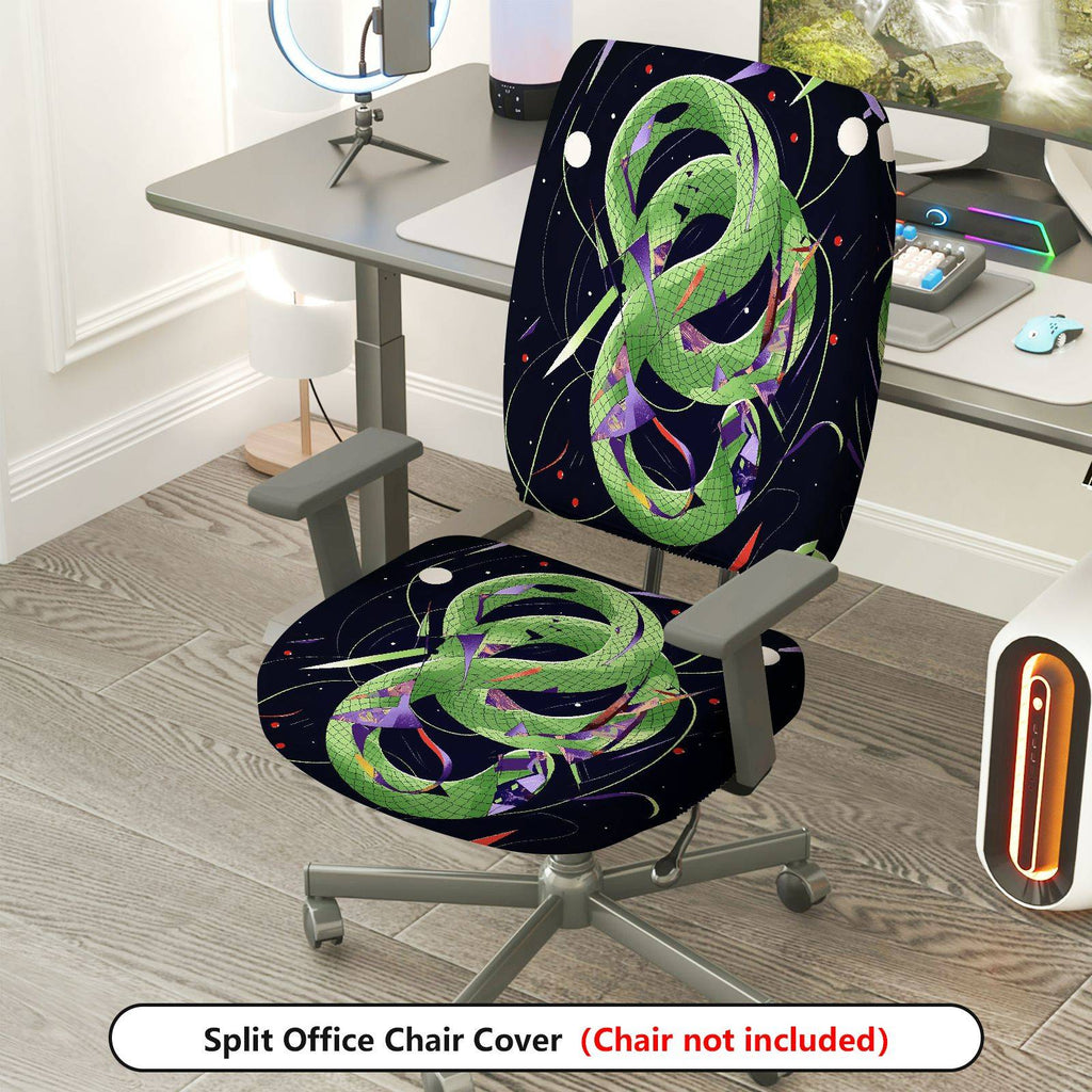 2-Piece Abstract Colorful Snake Space Pattern  Computer Chair Cover Set, Seat and Backrest