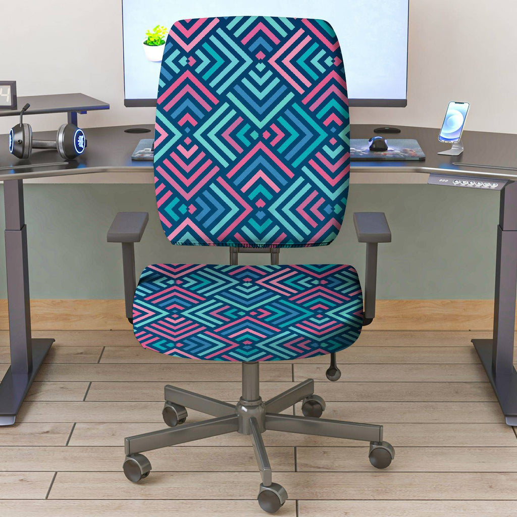 2-Piece Geometric Pattern Colorful Adjustable Modern  Computer Chair Cover Set, Seat and Backrest