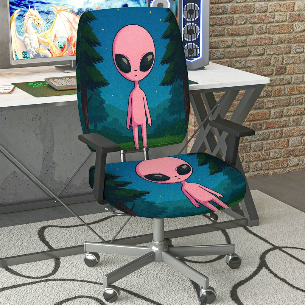 2-Piece Alien Forest Galaxy Starry Night Pink  Computer Chair Cover Set, Seat and Backrest