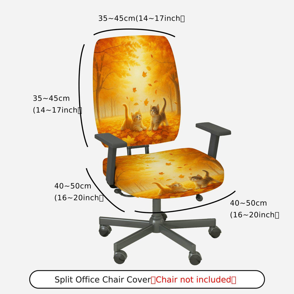 2-Piece Autumn Leaves Cat Forest Nature Fall  Computer Chair Cover Set, Seat and Backrest