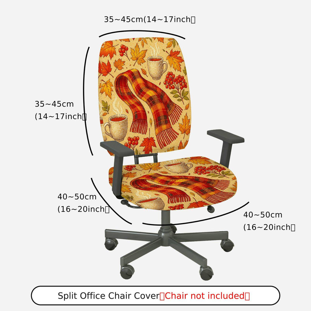 2-Piece Autumn Maple Leaves Coffee Scarf Cozy  Computer Chair Cover Set, Seat and Backrest