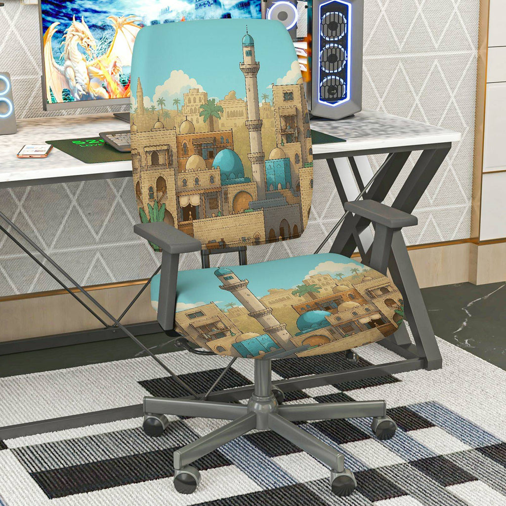 2-Piece Arabian mosque tower scenic pattern  Computer Chair Cover Set, Seat and Backrest