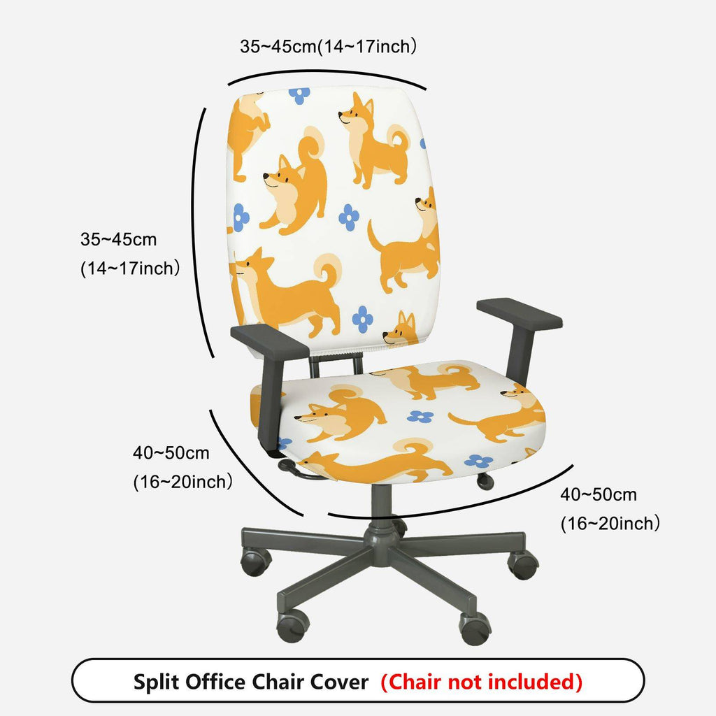 2-Piece Cute Dog Flower Pattern Printed  Computer Chair Cover Set, Seat and Backrest