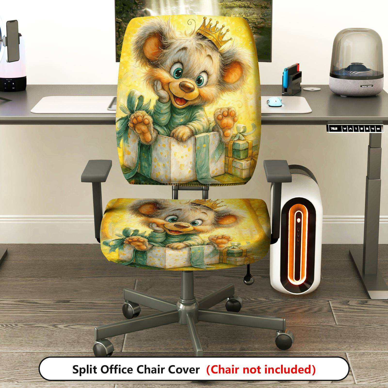 2-Piece Animal Crown Gift Cute Holiday  Computer Chair Cover Set, Seat and Backrest