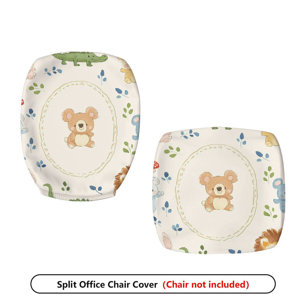 2-Piece Bear Print Cute Decorative Fun Animal Pattern  Computer Chair Cover Set, Seat and Backrest