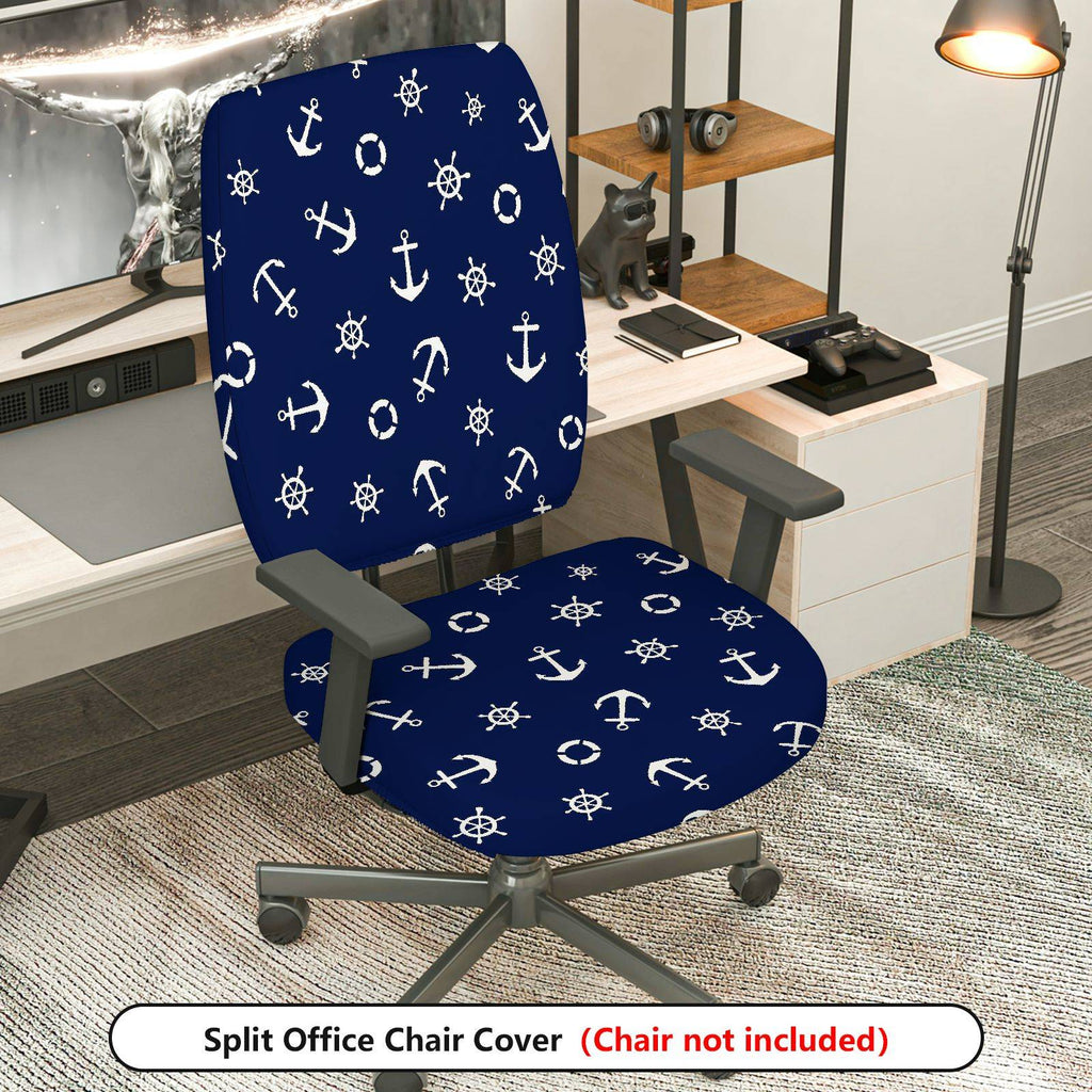 2-Piece Anchor Nautical Marine Ocean Ship  Computer Chair Cover Set, Seat and Backrest