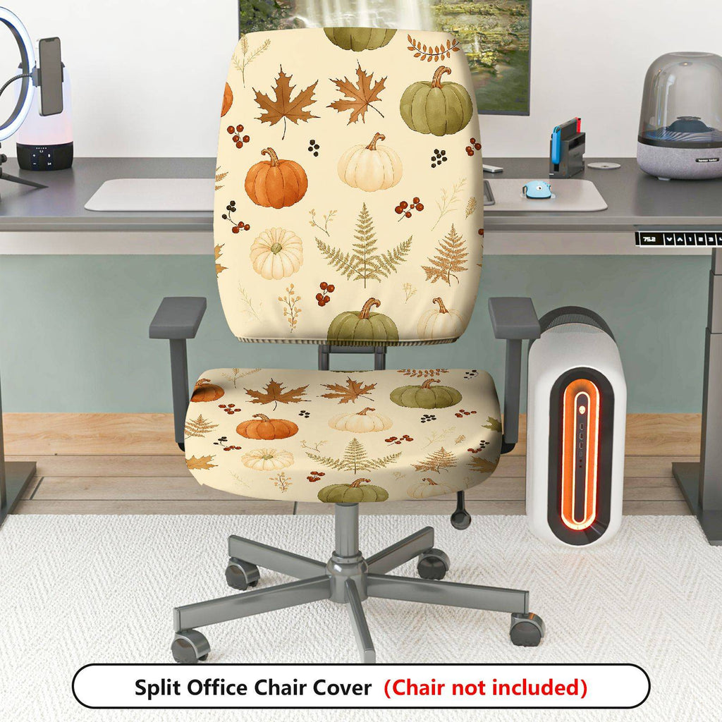 2-Piece Autumn Pumpkin Leaf Thanksgiving  Computer Chair Cover Set, Seat and Backrest