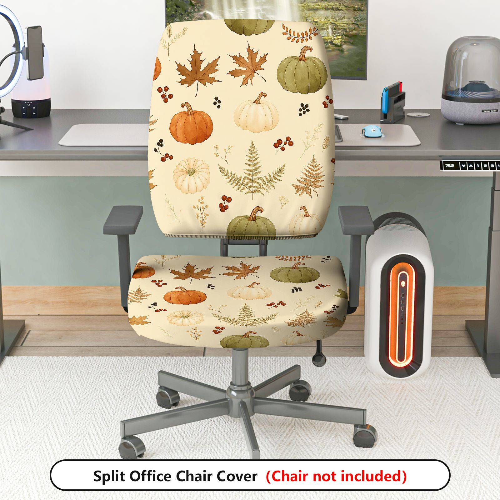 2-Piece Autumn Pumpkin Leaf Thanksgiving  Computer Chair Cover Set, Seat and Backrest