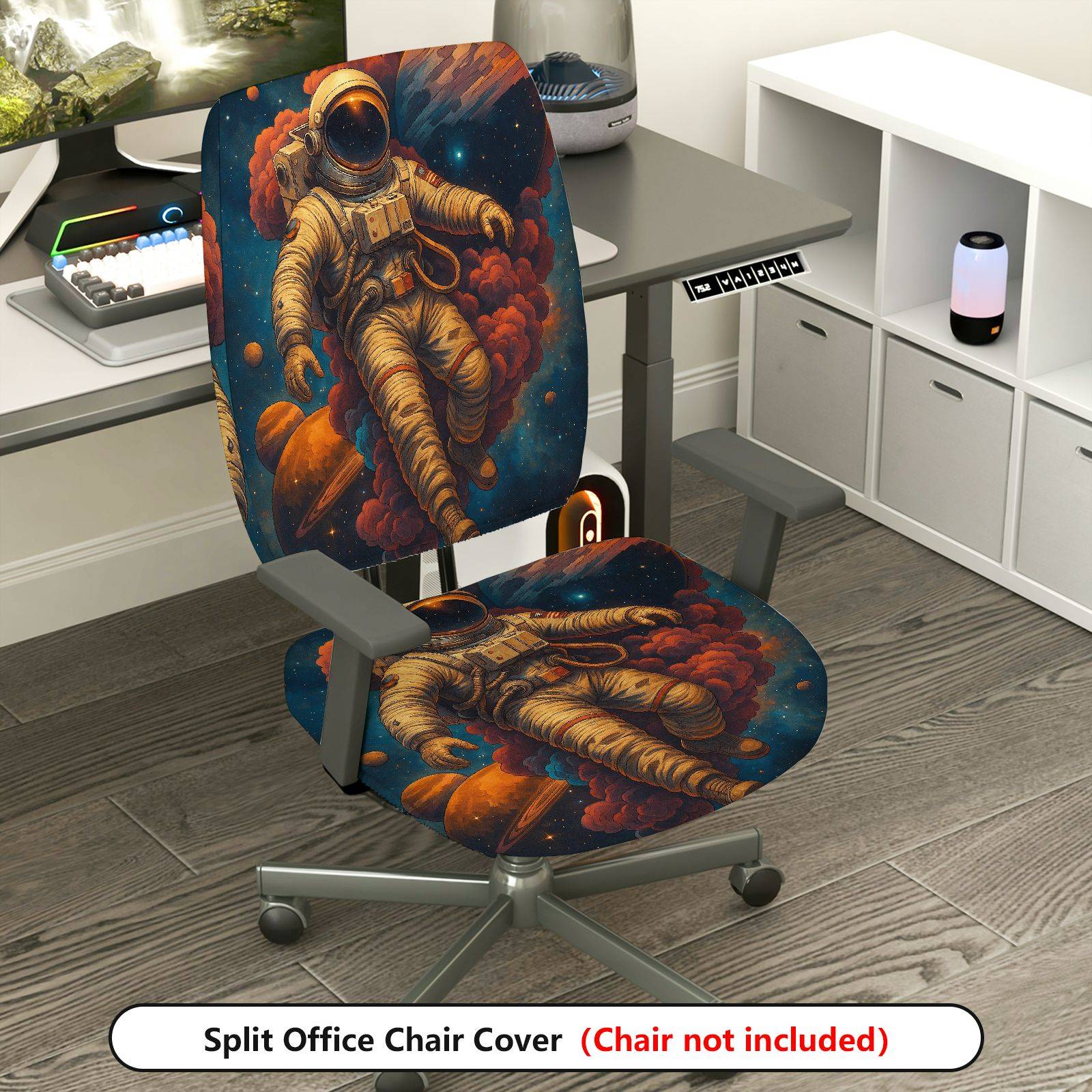 2-Piece Astronaut Galaxy Space Adventure Cosmic  Computer Chair Cover Set, Seat and Backrest