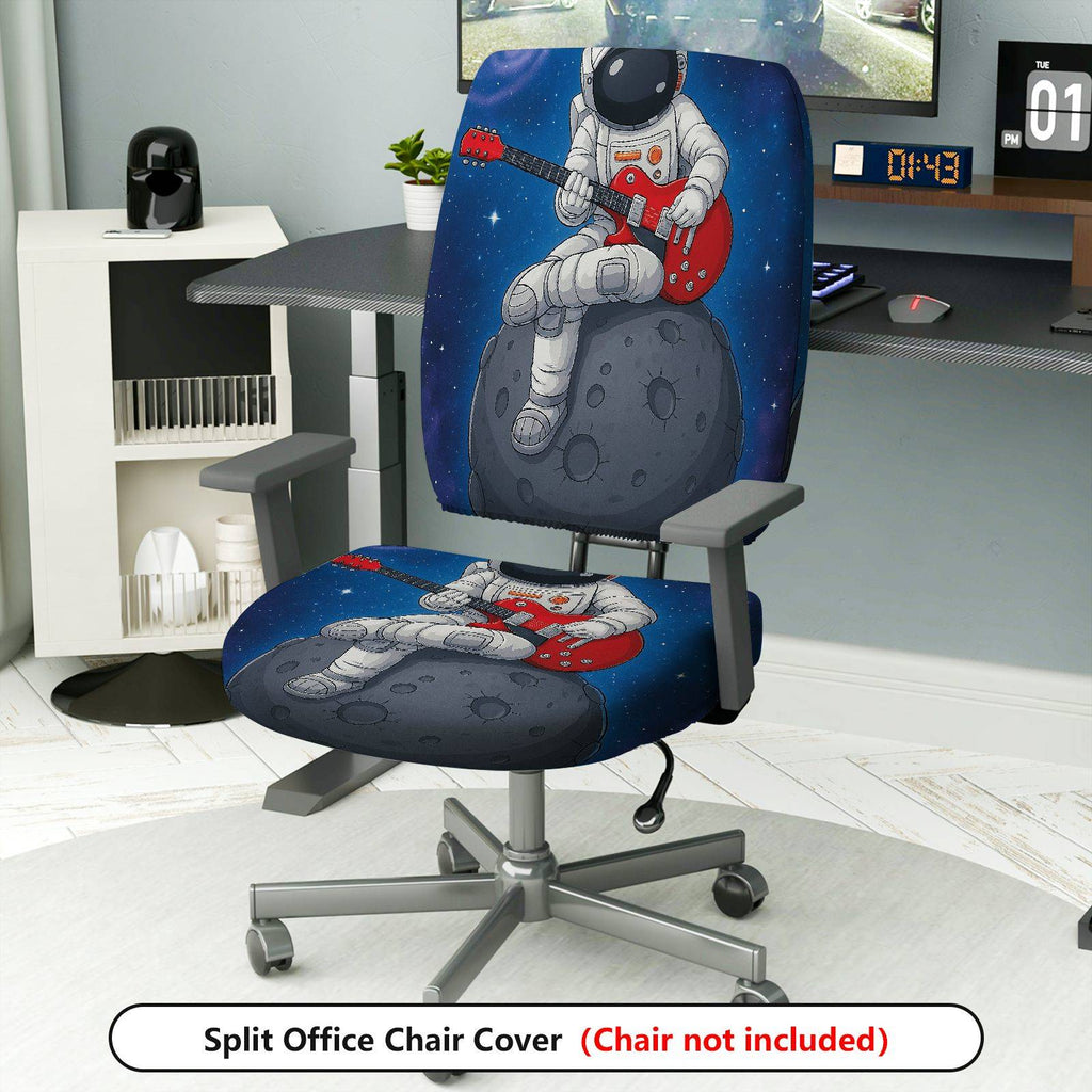 2-Piece Astronaut Outer Space Guitar Moon Star  Computer Chair Cover Set, Seat and Backrest