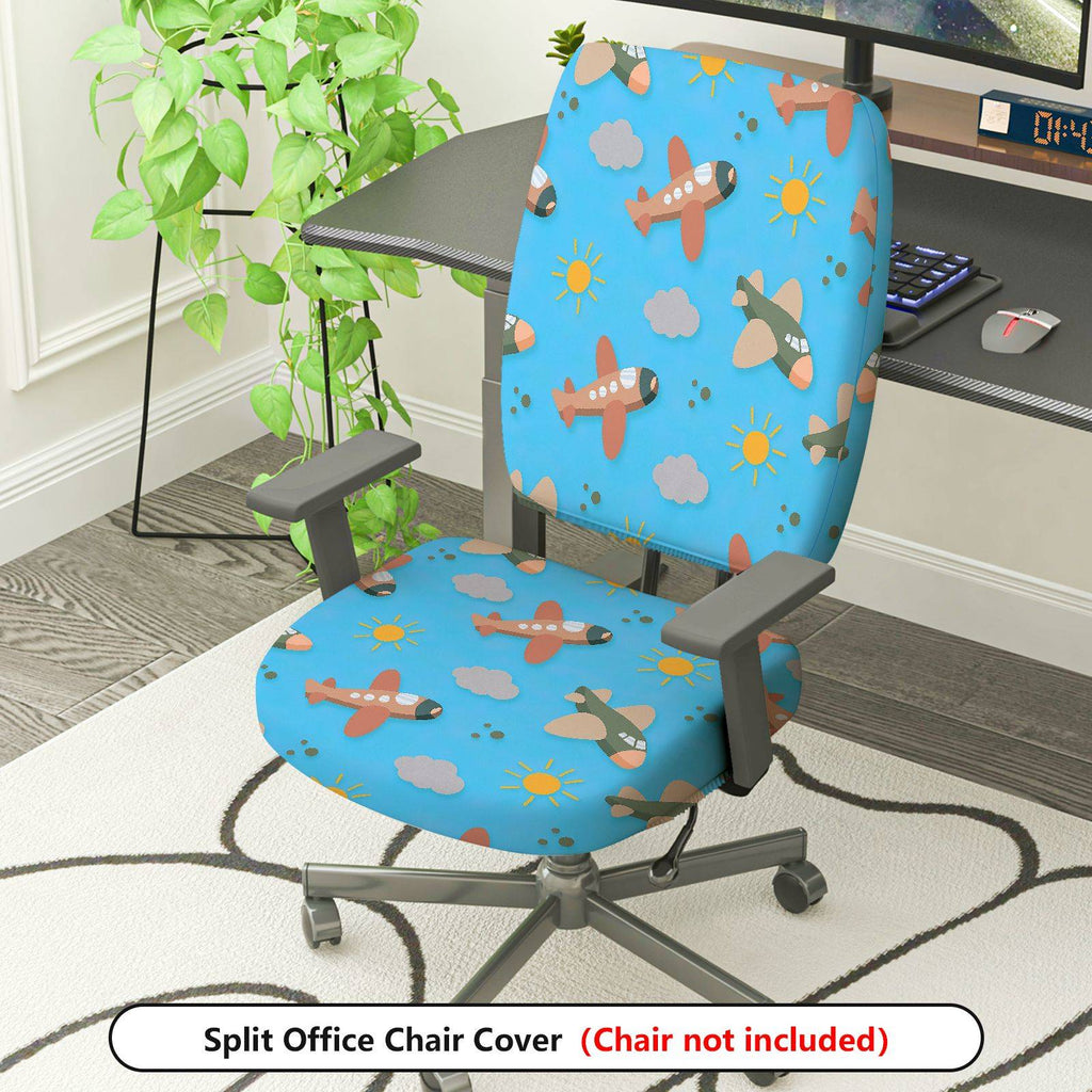 2-Piece Airplane Pattern Blue Cloud Sun Sky  Computer Chair Cover Set, Seat and Backrest