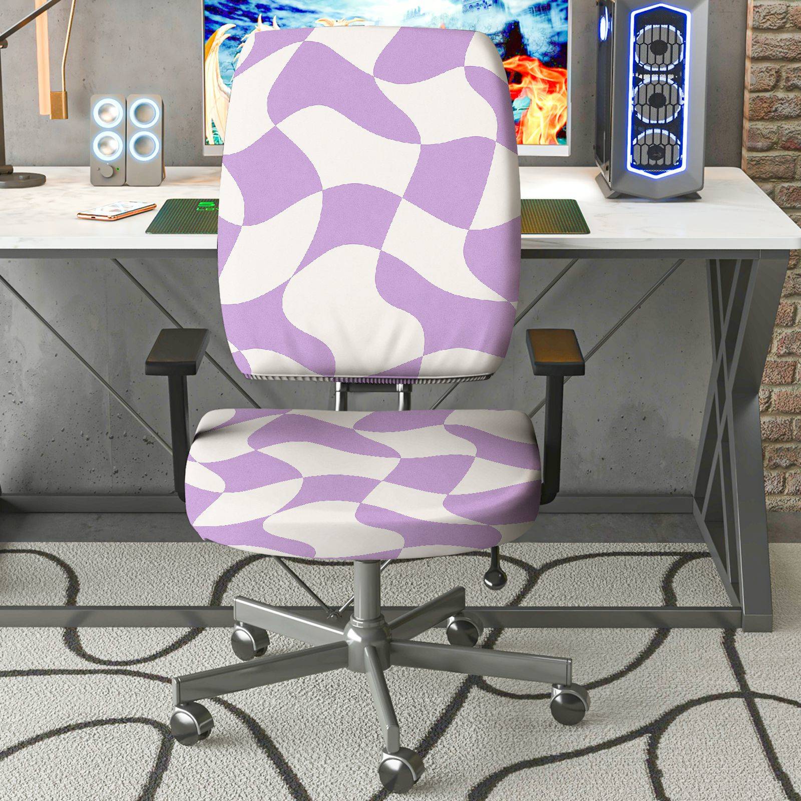 2-Piece Modern Geometric Purple Wave  Computer Chair Cover Set, Seat and Backrest