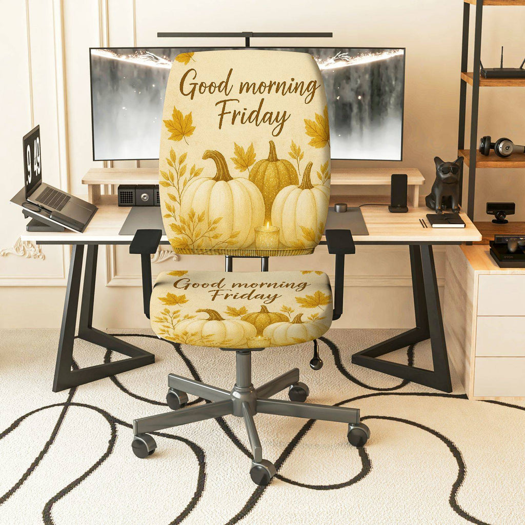 2-Piece Autumn Pumpkin Maple Friday Thanksgiving  Computer Chair Cover Set, Seat and Backrest
