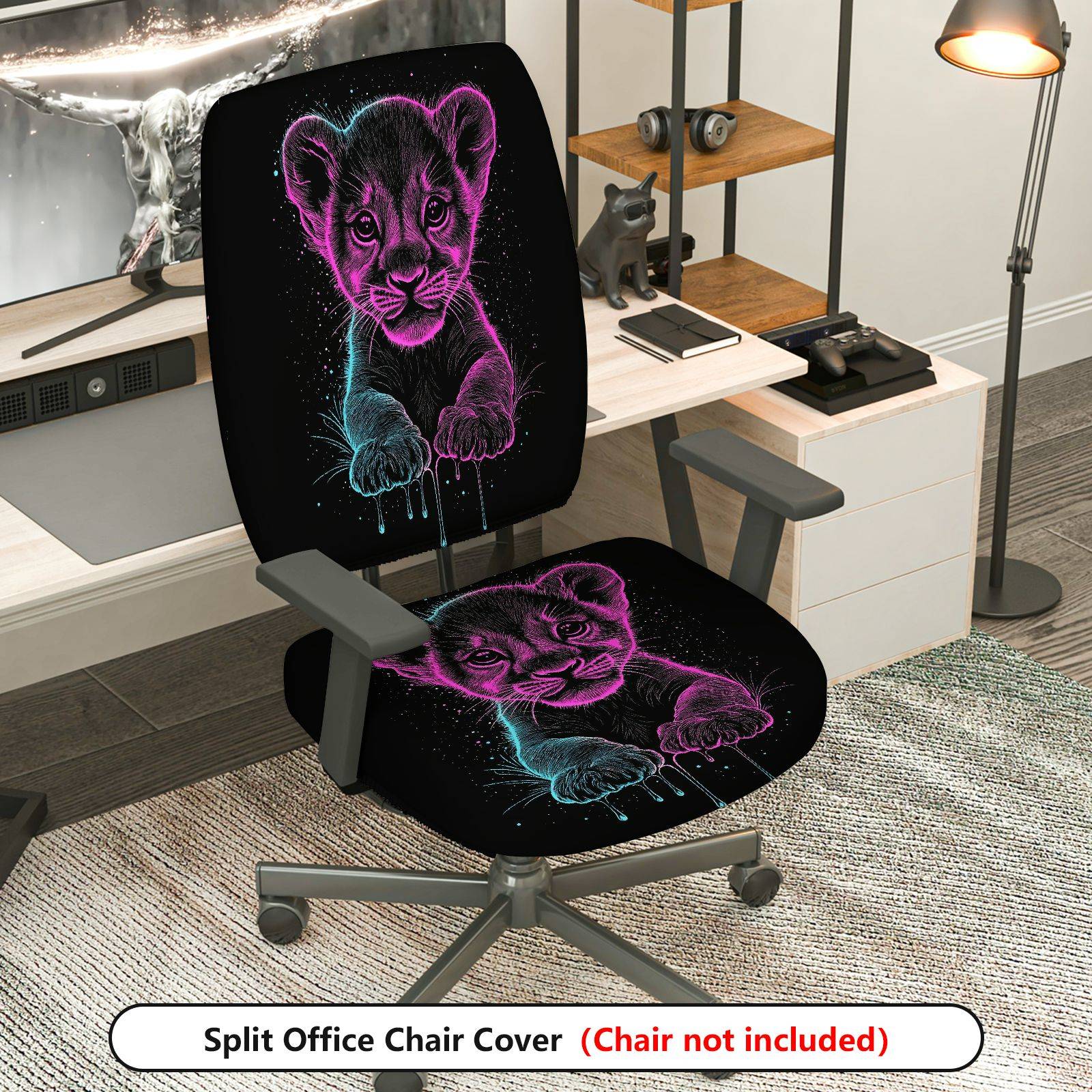 2-Piece animal paw print galaxy style  Computer Chair Cover Set, Seat and Backrest