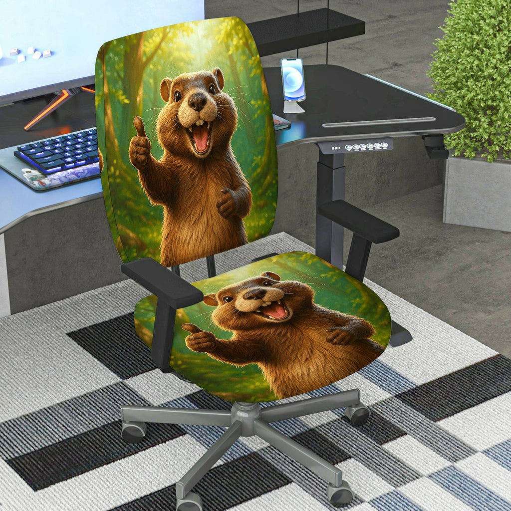 2-Piece Animal Forest Fun Vivid Vibrant  Computer Chair Cover Set, Seat and Backrest