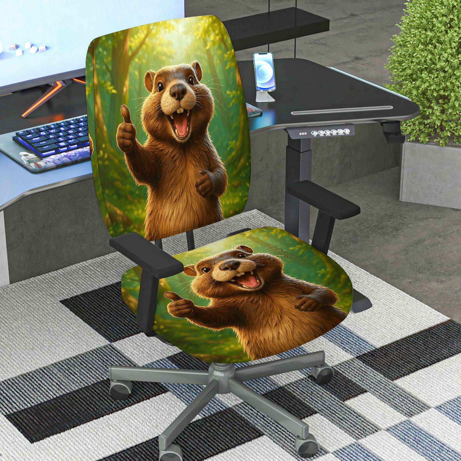 2-Piece Animal Forest Fun Vivid Vibrant  Computer Chair Cover Set, Seat and Backrest