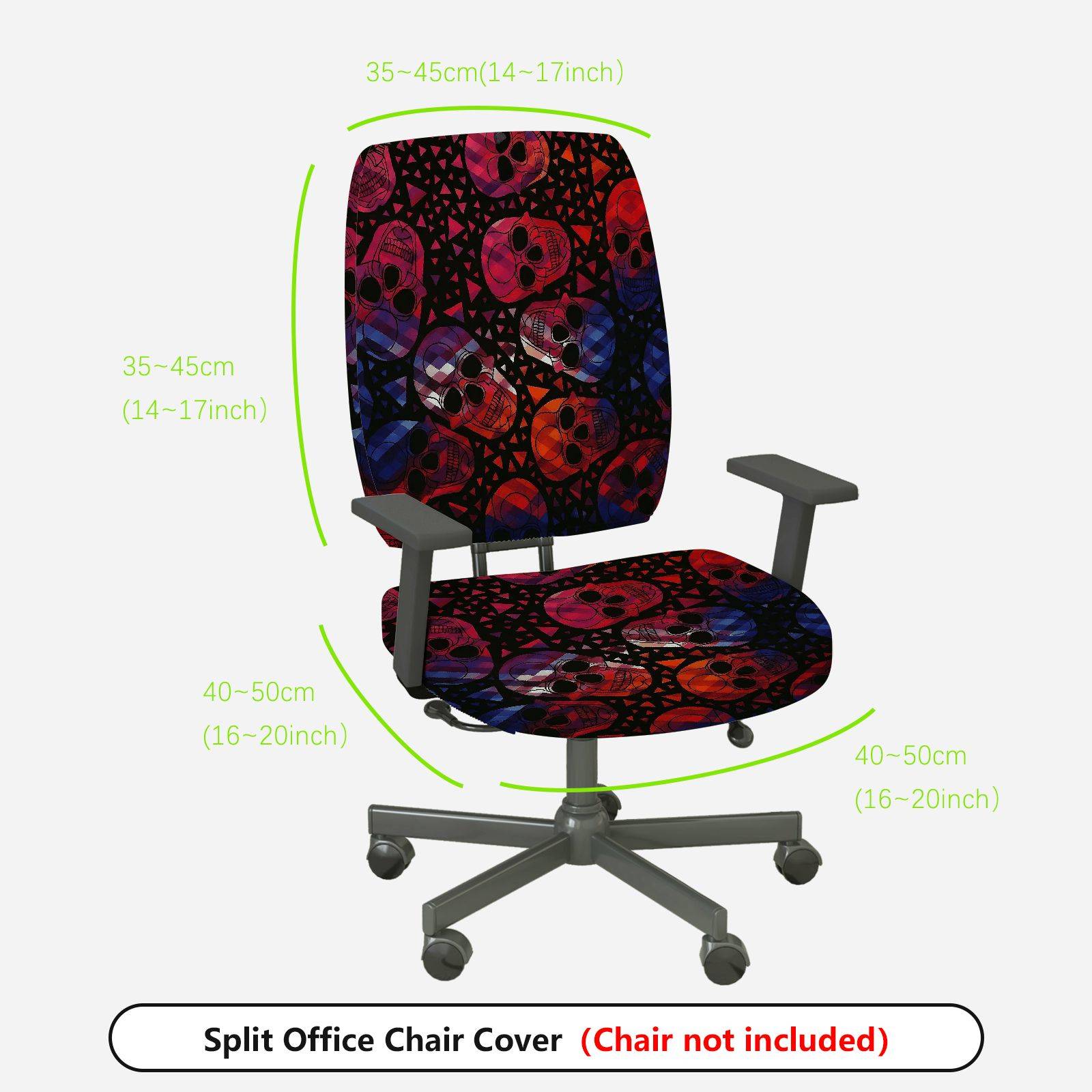 2-Piece Skulls Geometric Pattern Halloween Party Fun  Computer Chair Cover Set, Seat and Backrest