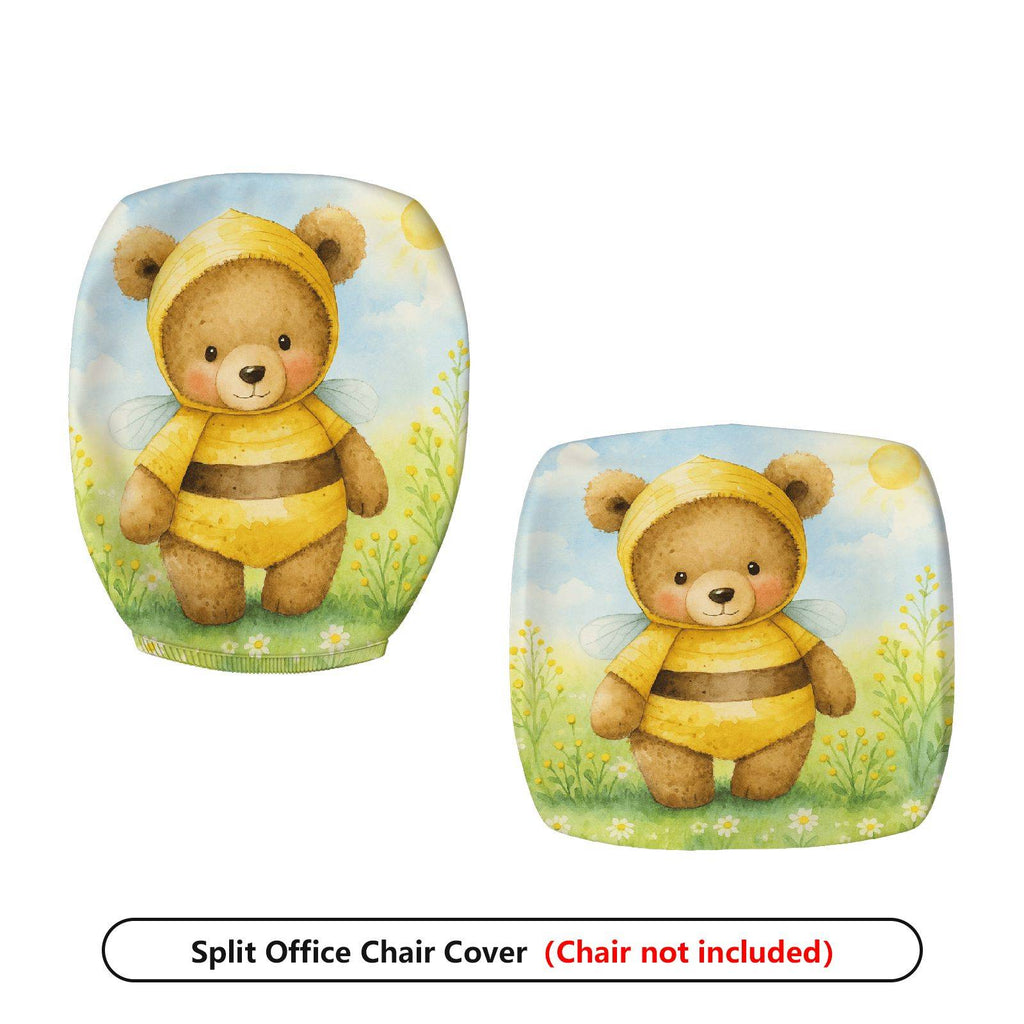 2-Piece Cute Animal Bee Spring Flora Summer  Computer Chair Cover Set, Seat and Backrest