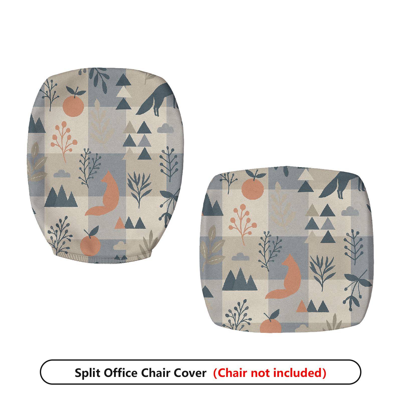 2-Piece Geometric Fox Tree Nature Pattern  Computer Chair Cover Set, Seat and Backrest
