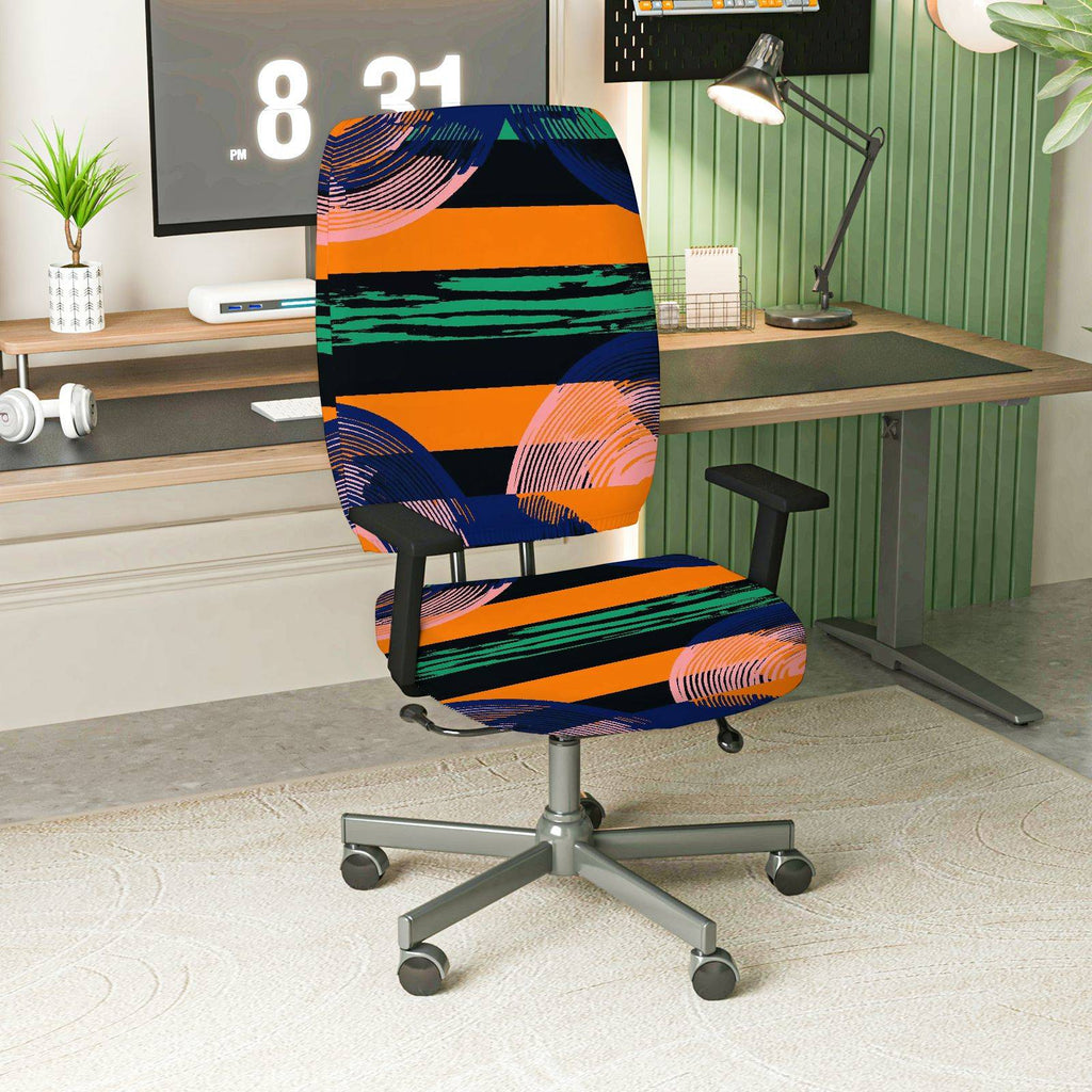 2-Piece Abstract Geometric Stripe Colorful Pattern  Computer Chair Cover Set, Seat and Backrest