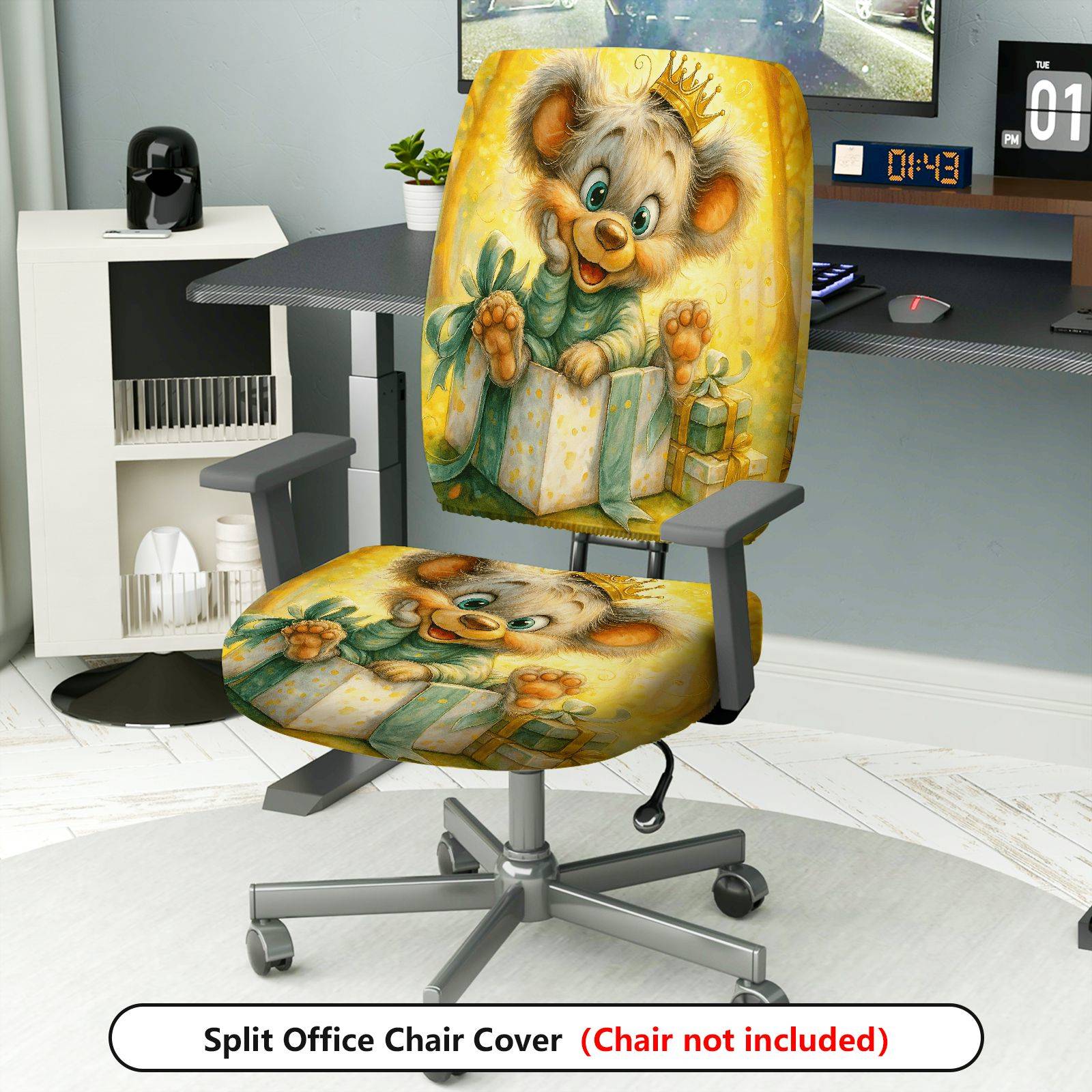 2-Piece Animal Crown Gift Cute Holiday  Computer Chair Cover Set, Seat and Backrest