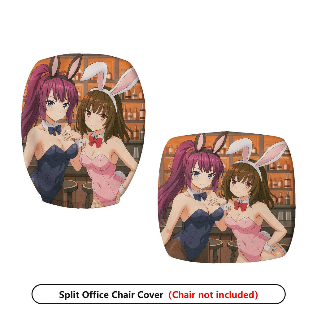 2-Piece Anime Bunny Girl Bar Style Gaming  Computer Chair Cover Set, Seat and Backrest