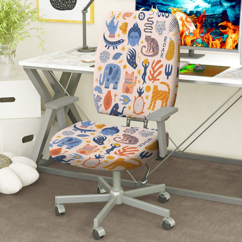 2-Piece Animal Printed Decorative Cute Fun  Computer Chair Cover Set, Seat and Backrest
