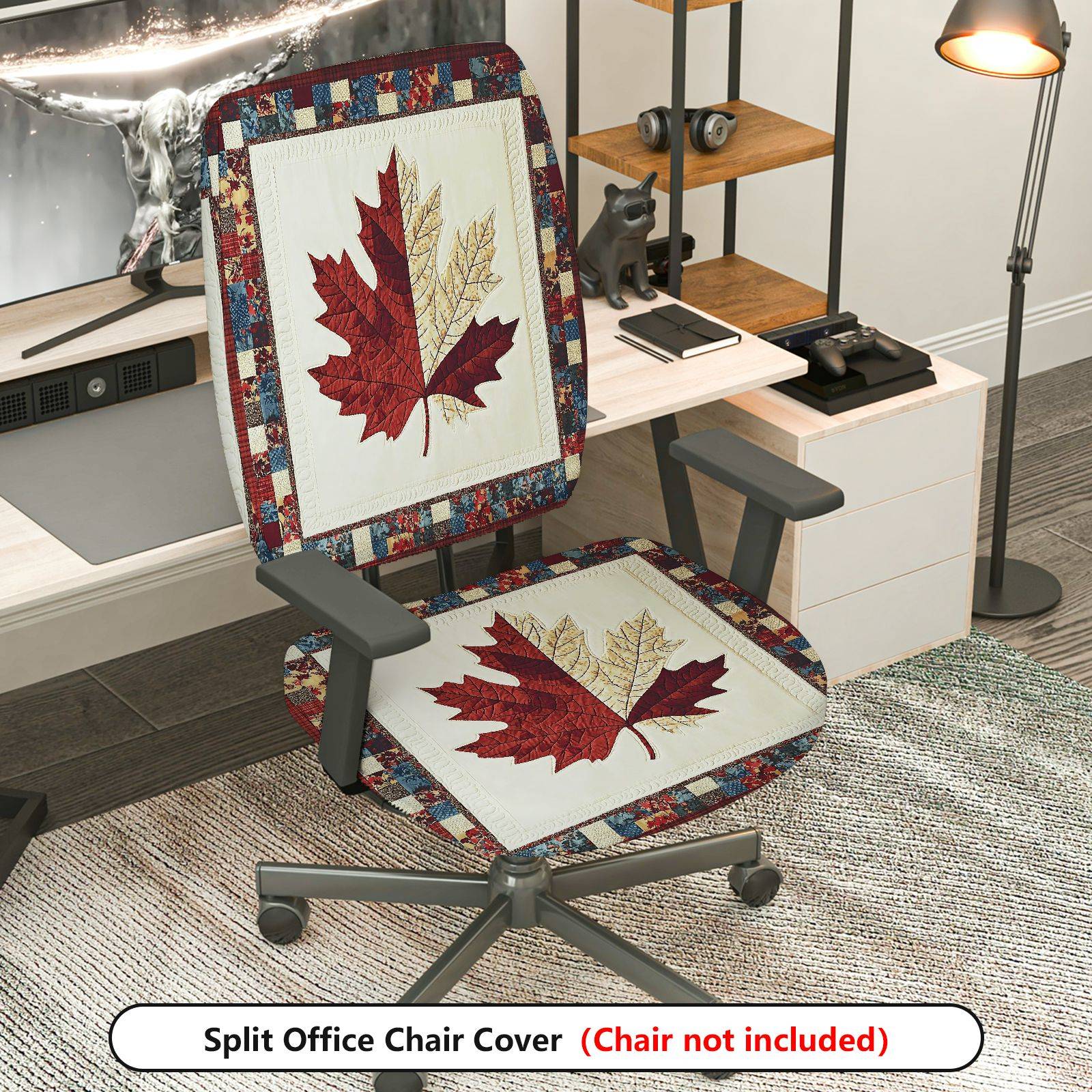 2-Piece Autumn Fall Maple Leaf Patchwork  Computer Chair Cover Set, Seat and Backrest