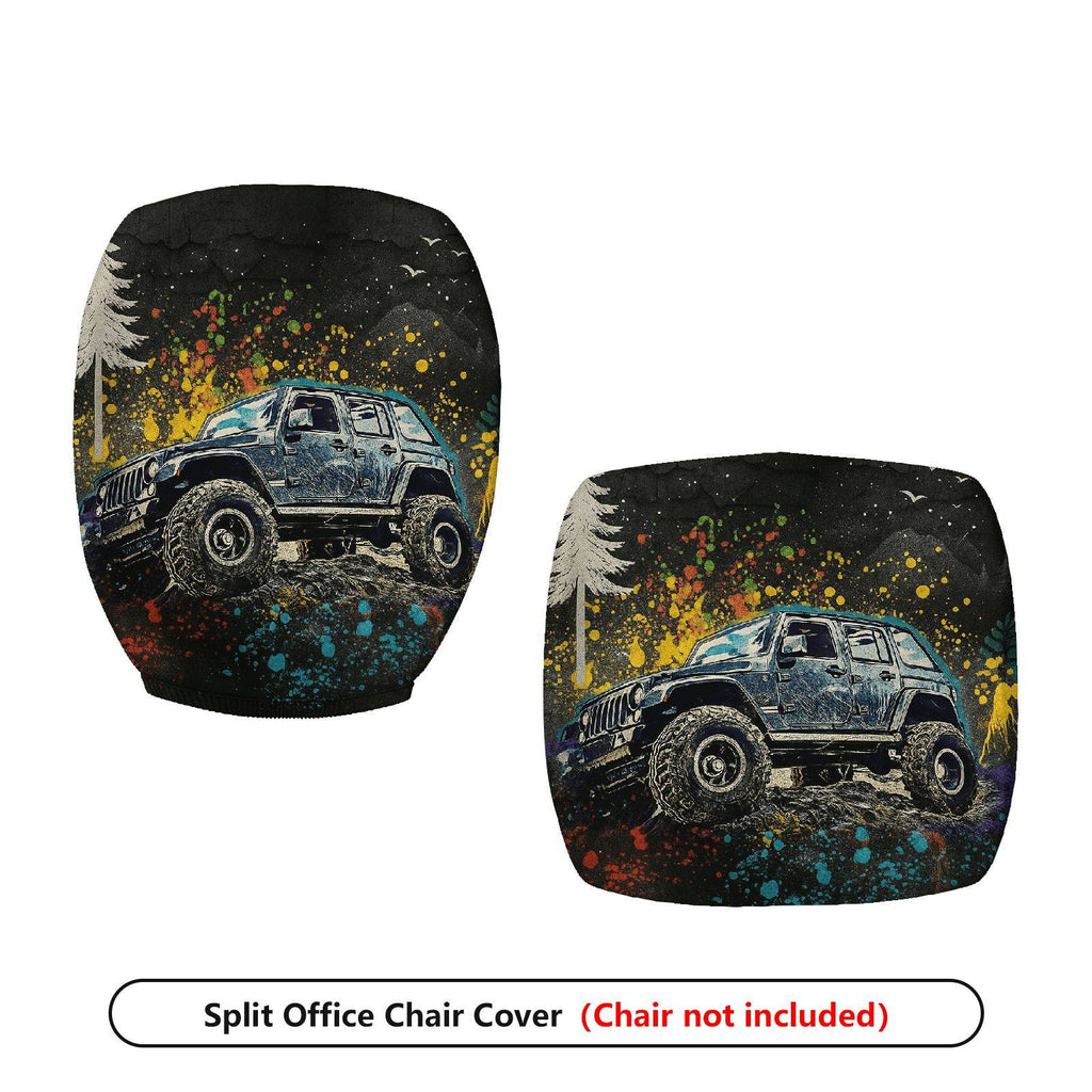2-Piece Adventure Off-road Vehicle Mountain Forest Graffiti  Computer Chair Cover Set, Seat and Backrest