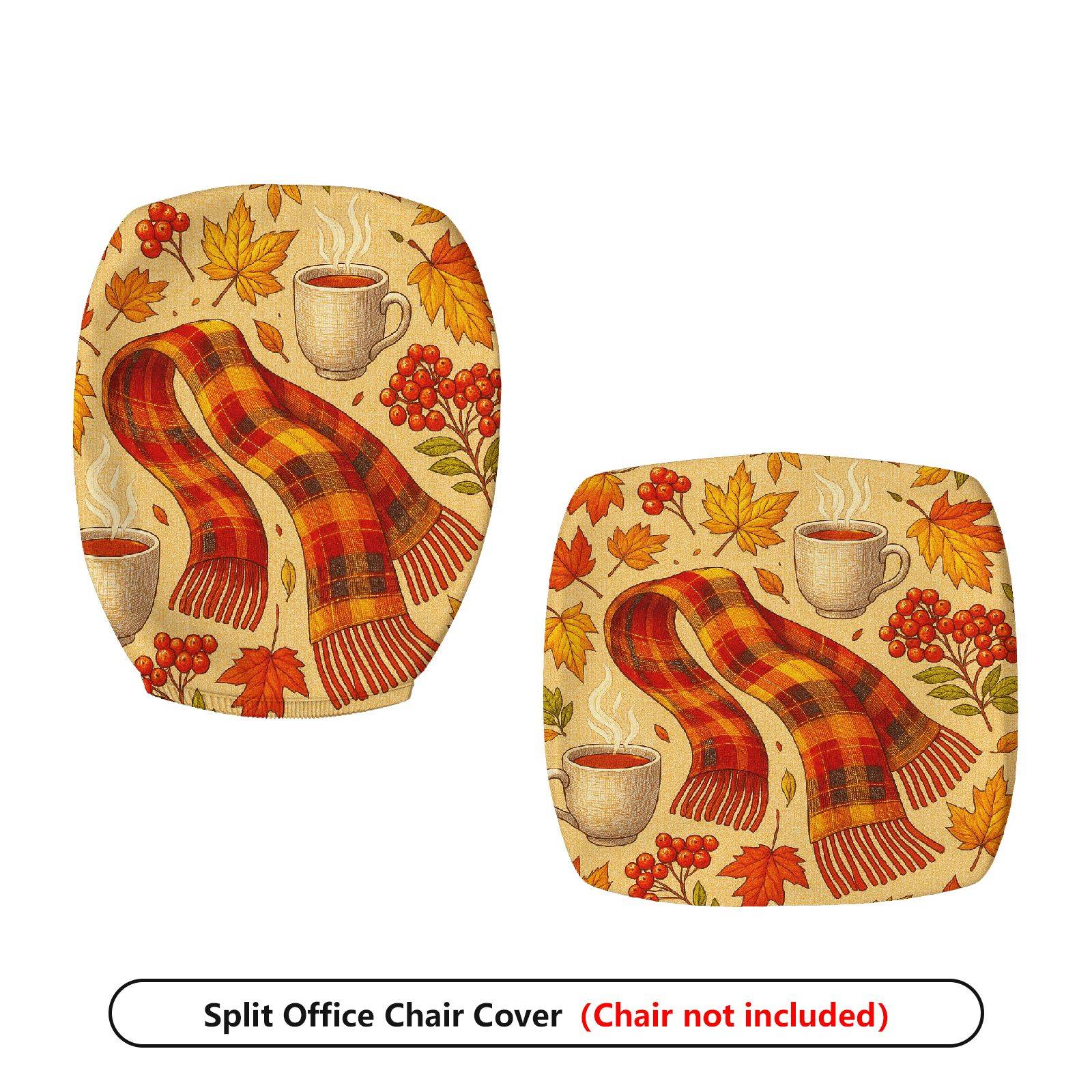 2-Piece Autumn Maple Leaves Coffee Scarf Cozy  Computer Chair Cover Set, Seat and Backrest
