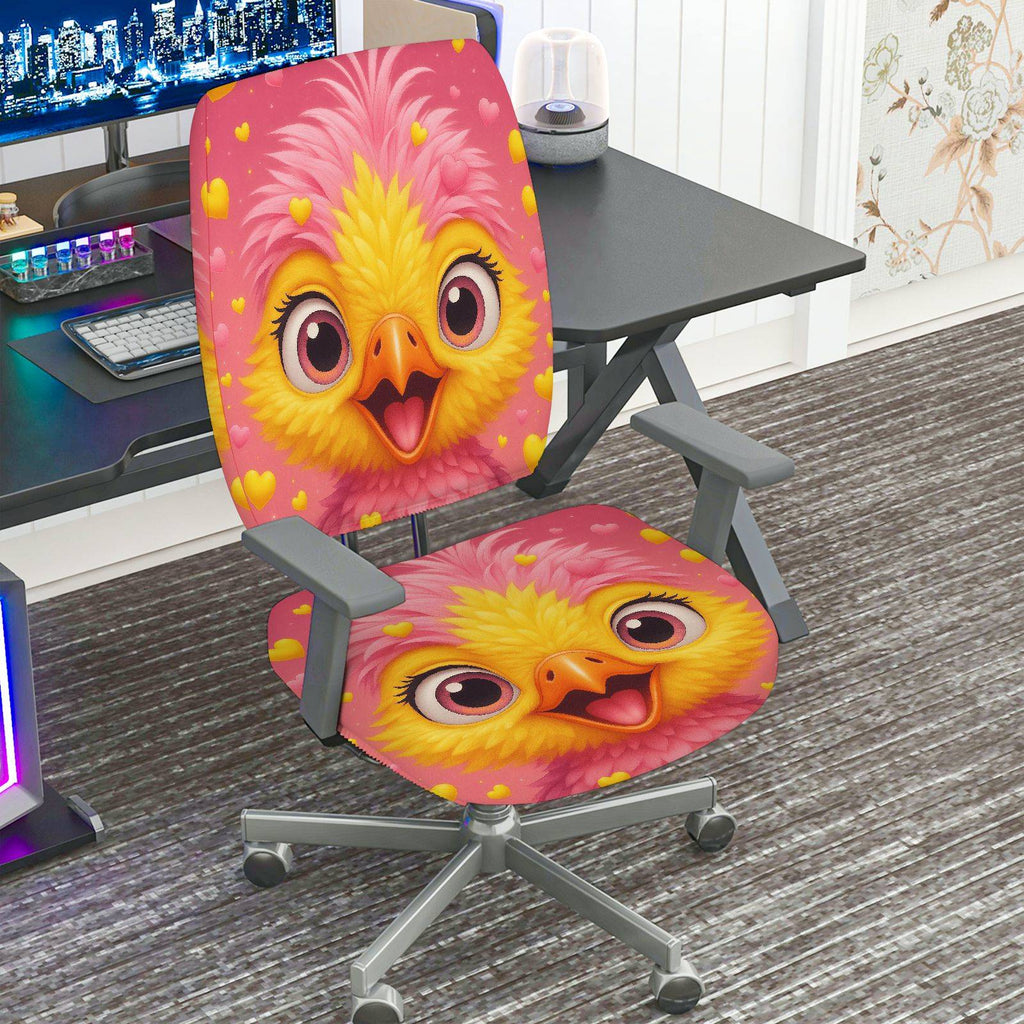 2-Piece Animal Pink Yellow Heart Cute  Computer Chair Cover Set, Seat and Backrest