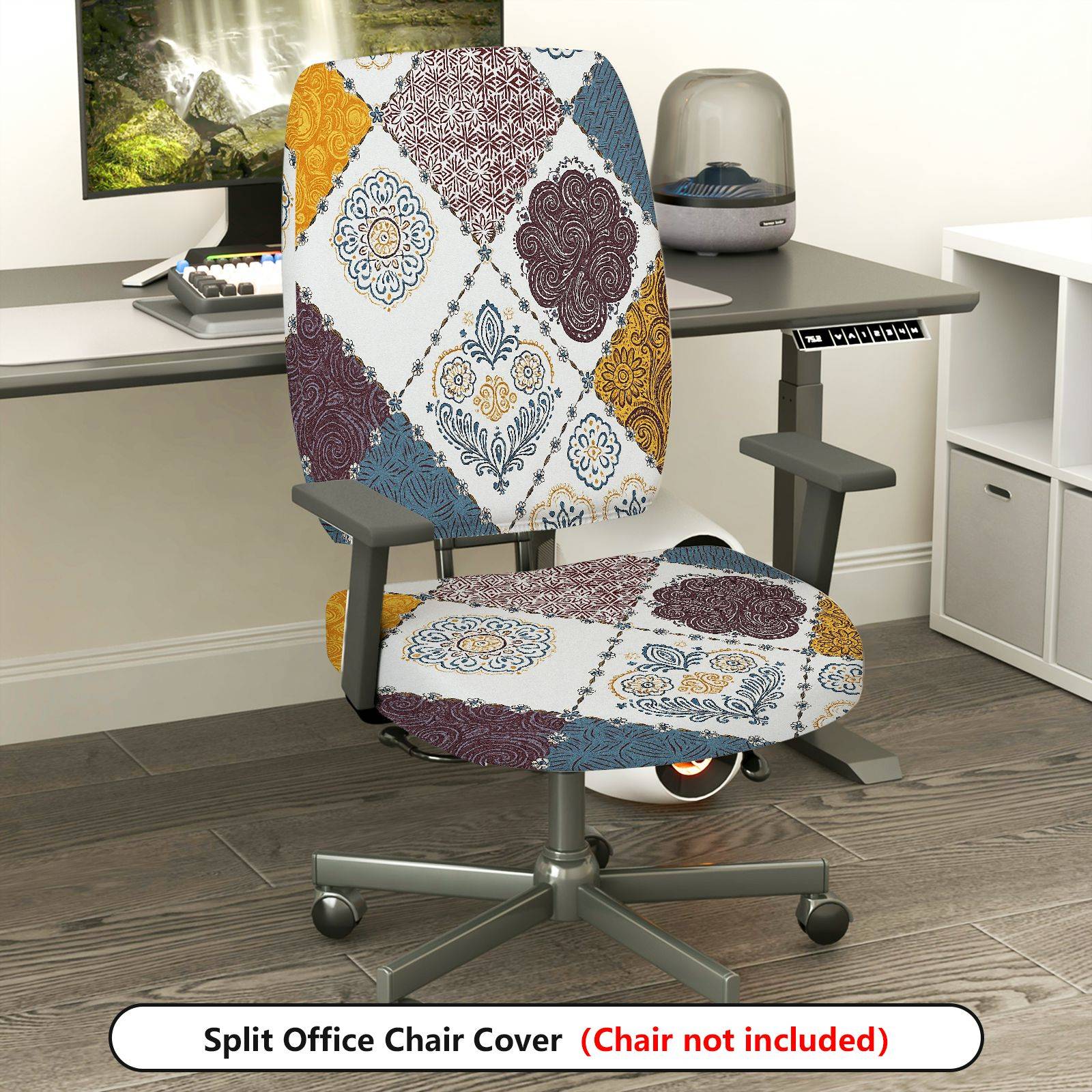 2-Piece European Geometric Floral Decorative  Computer Chair Cover Set, Seat and Backrest
