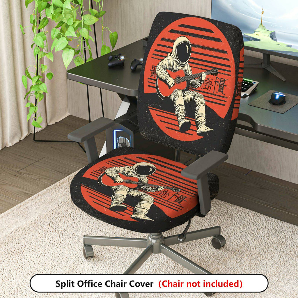 2-Piece Astronaut Guitar Space Red Orange  Computer Chair Cover Set, Seat and Backrest