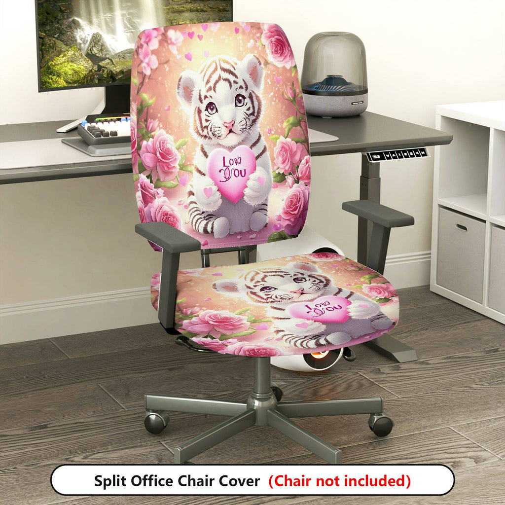 2-Piece Cute Animal Valentine's Day Romantic Floral Love Theme  Computer Chair Cover Set, Seat and Backrest